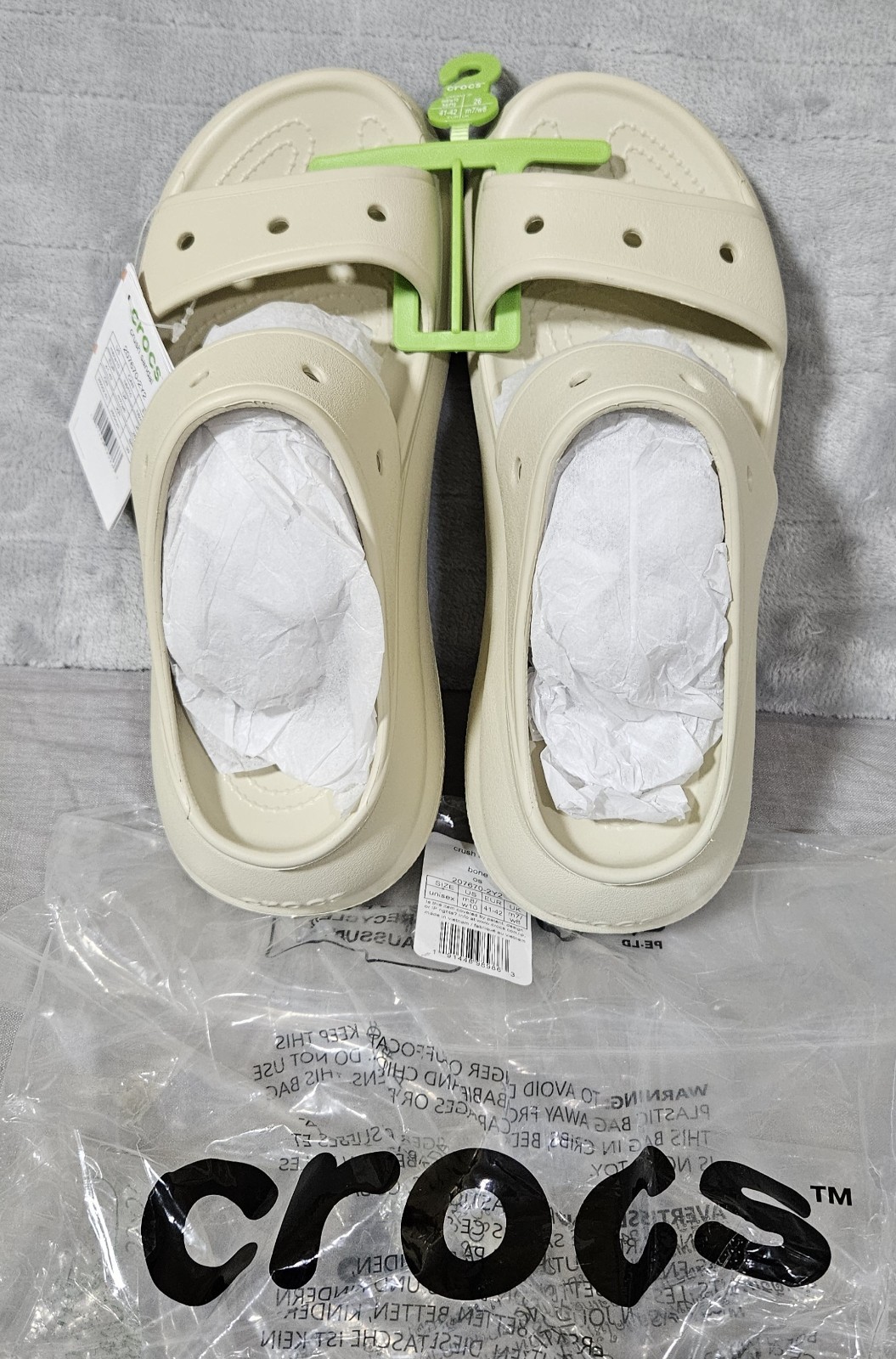 Crocs Crush Sandal Platform 2 Strap Women’s Size 10 Men’s Size 8 Bone 207670