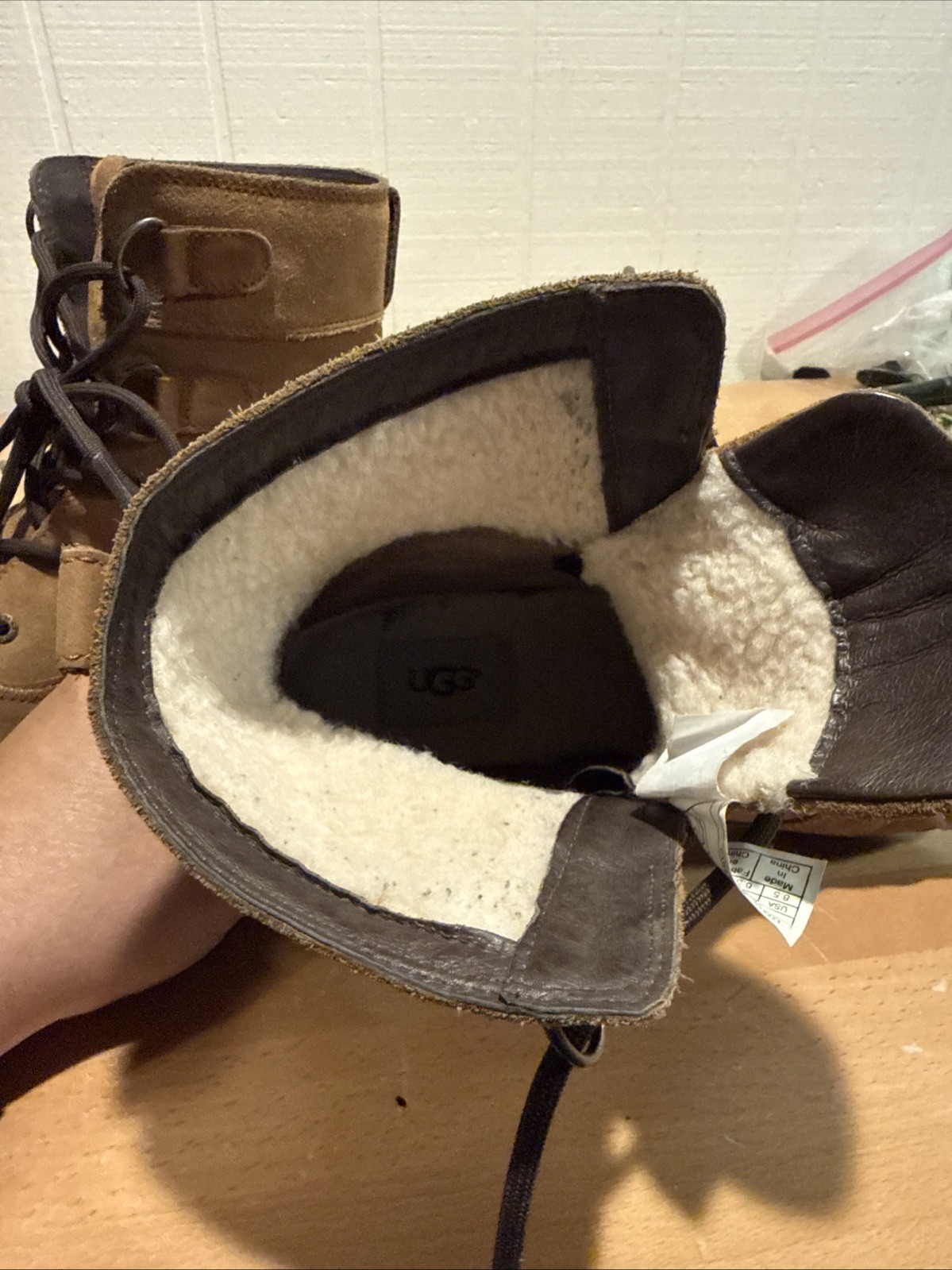 UGG Women’s Hapsburg Duck Boots, Size 8.5 W, Brown Leather, Waterproof Shearling