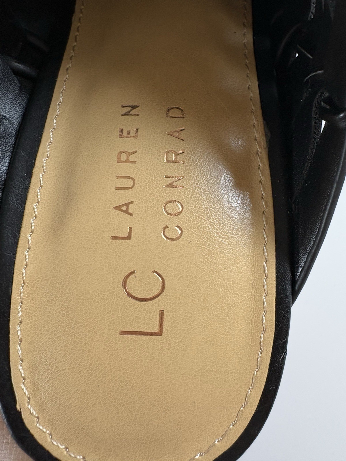 LC Lauren Conrad Rowan Woven Block Heel Mules Black Women’s Size 11 Slip On Shoe