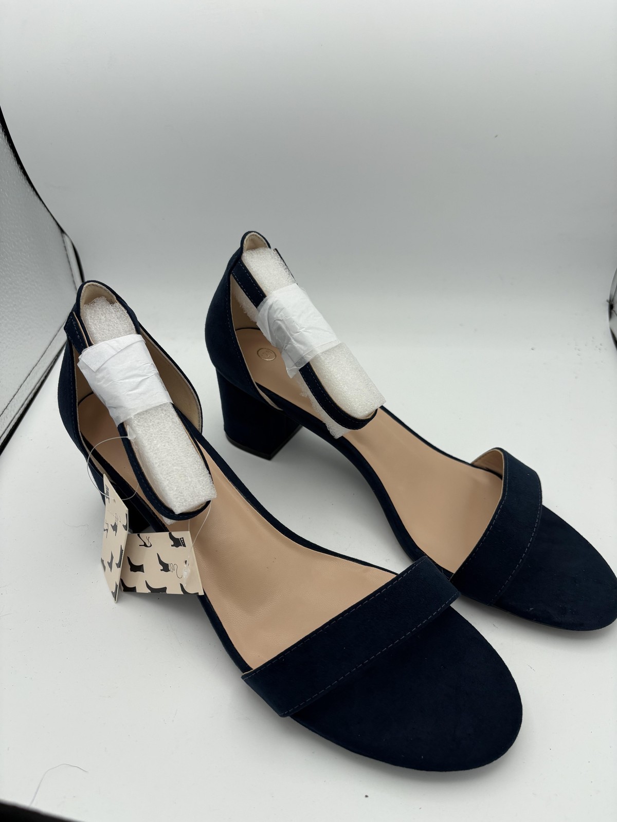 MYSOFT Shoes Womens Size 12W Navy Suede Ankle Strap Block Heel Sandals Dress