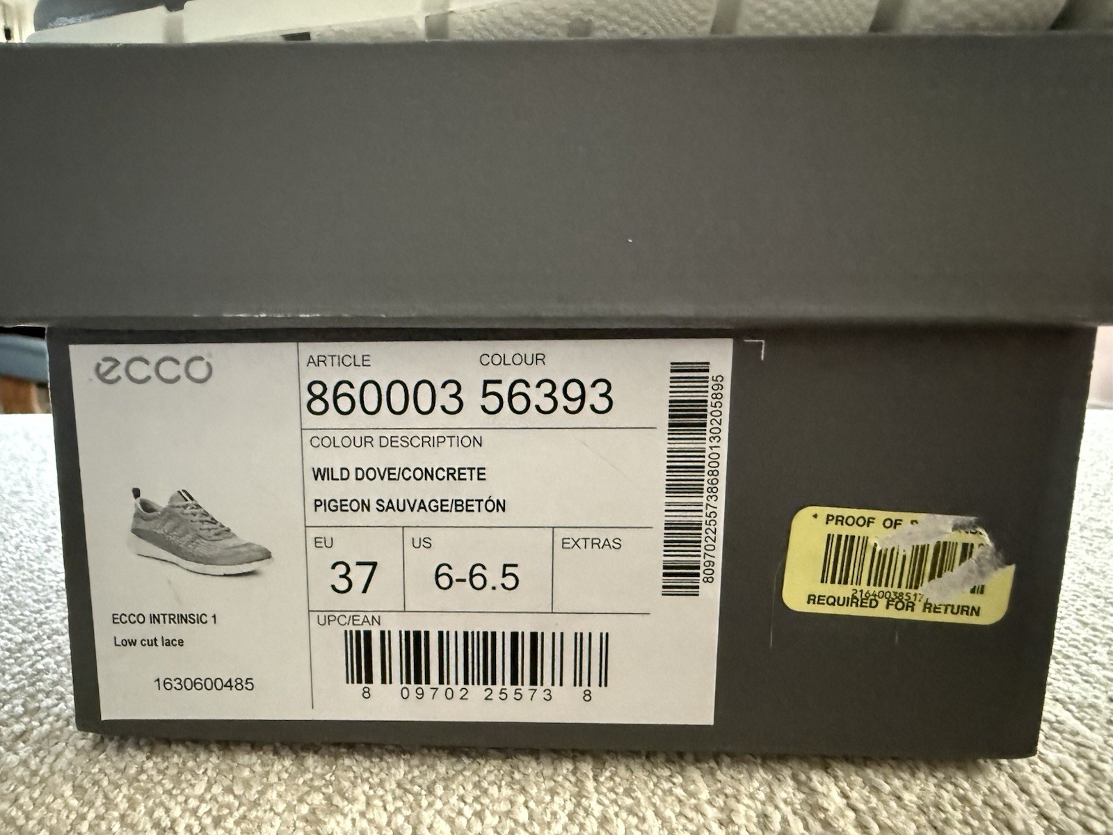 Brand New ECCO Women’s Intrinsic 1 Sneakers, Size EU 37 (US 6-6.5), Light Gray