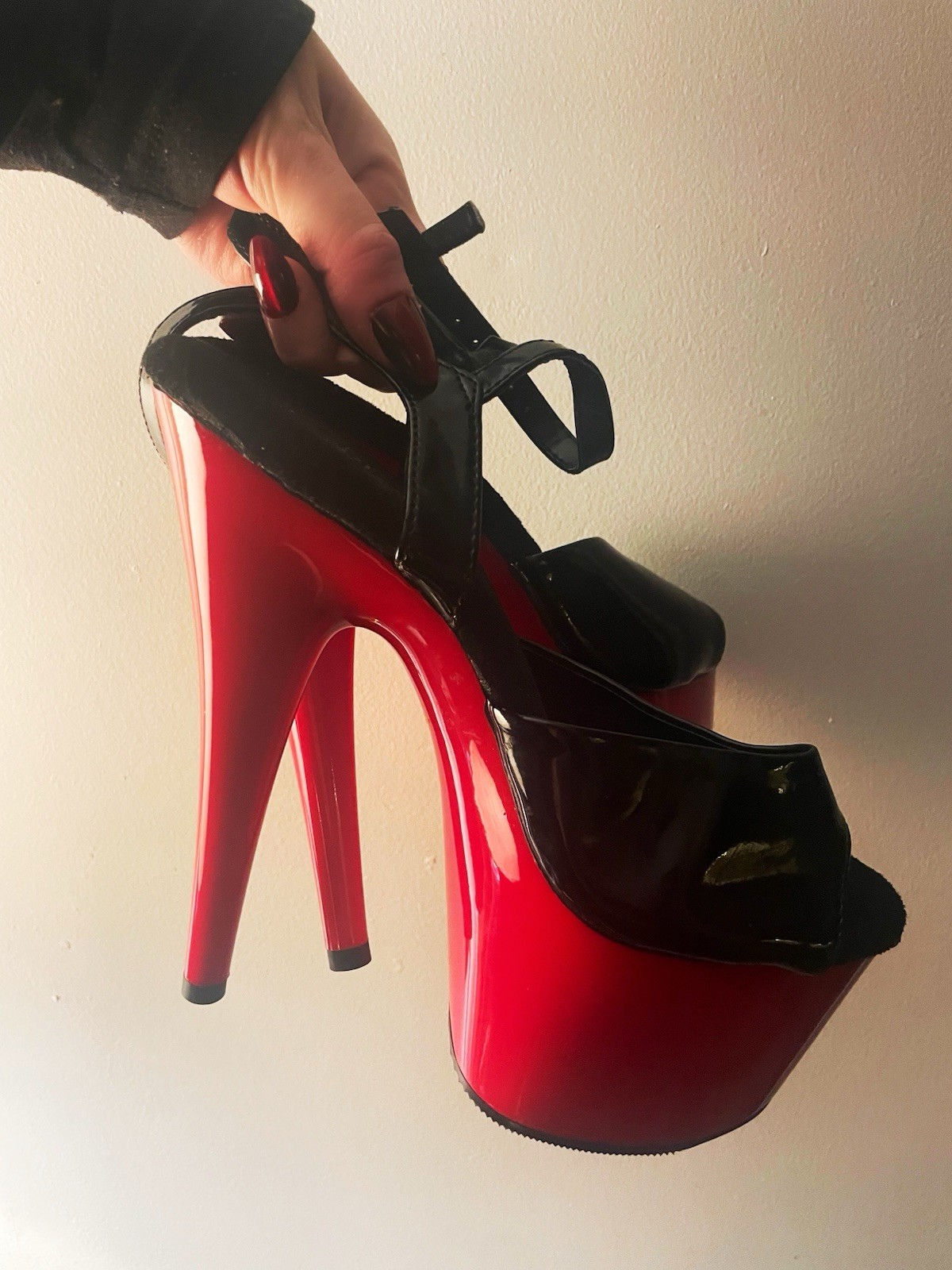 Pleaser Patent Leather Black/Red Platform Stiletto Ankle Strap Heels US 8