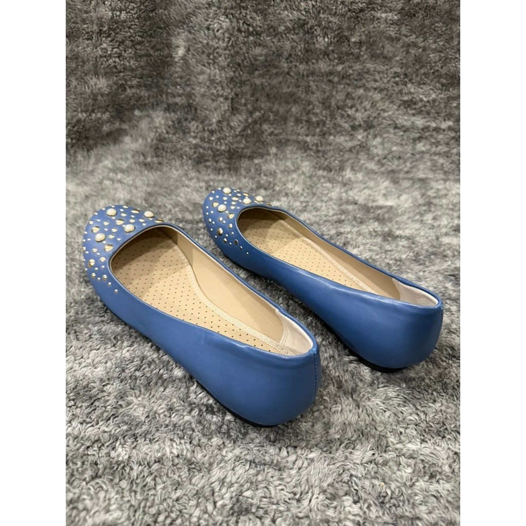 Rialto Santos Blue Studded Faux Pearl Embellished Ballet Flats Womens Size 8M