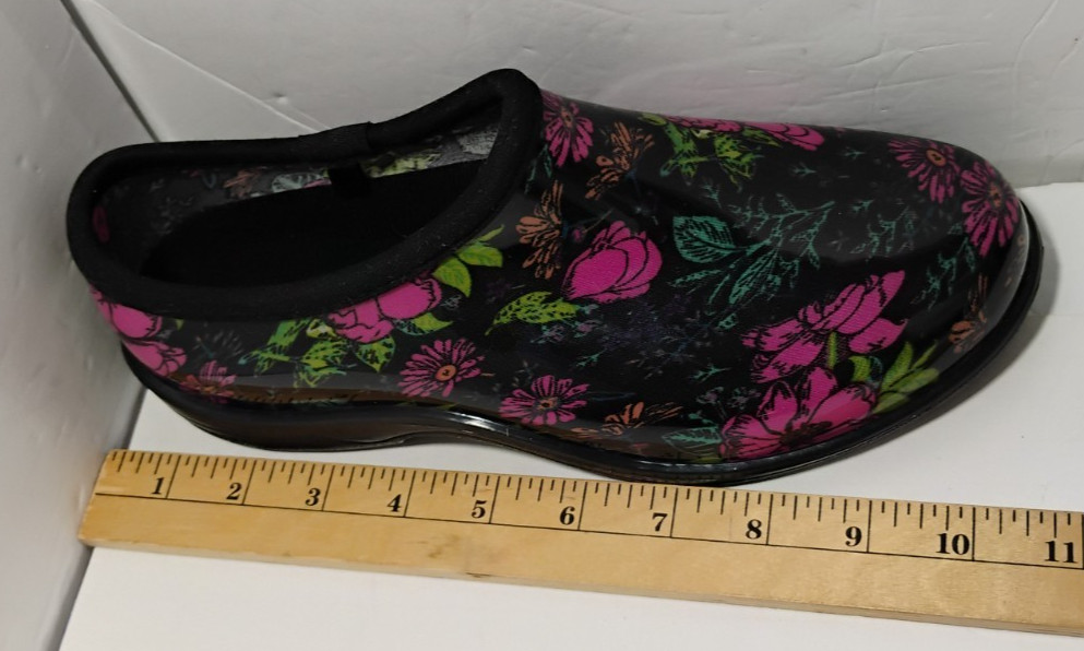 Ground Work Womens Garden Clogs Black Floral Waterproof Shoes Size 9 LKNEW