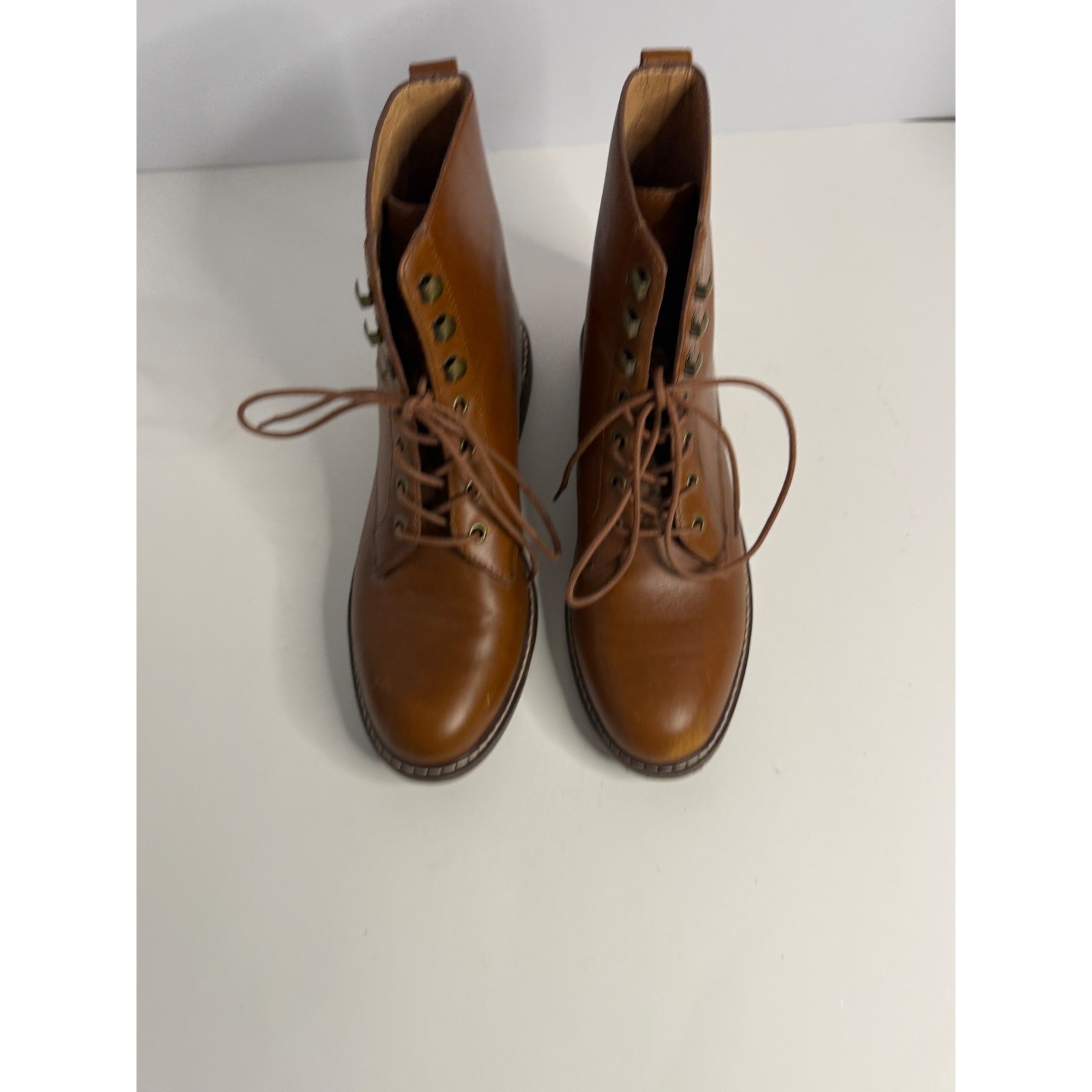 Madewell English Saddle Leather Lace Up Combat Boots NA974 Brown Womens Size 8
