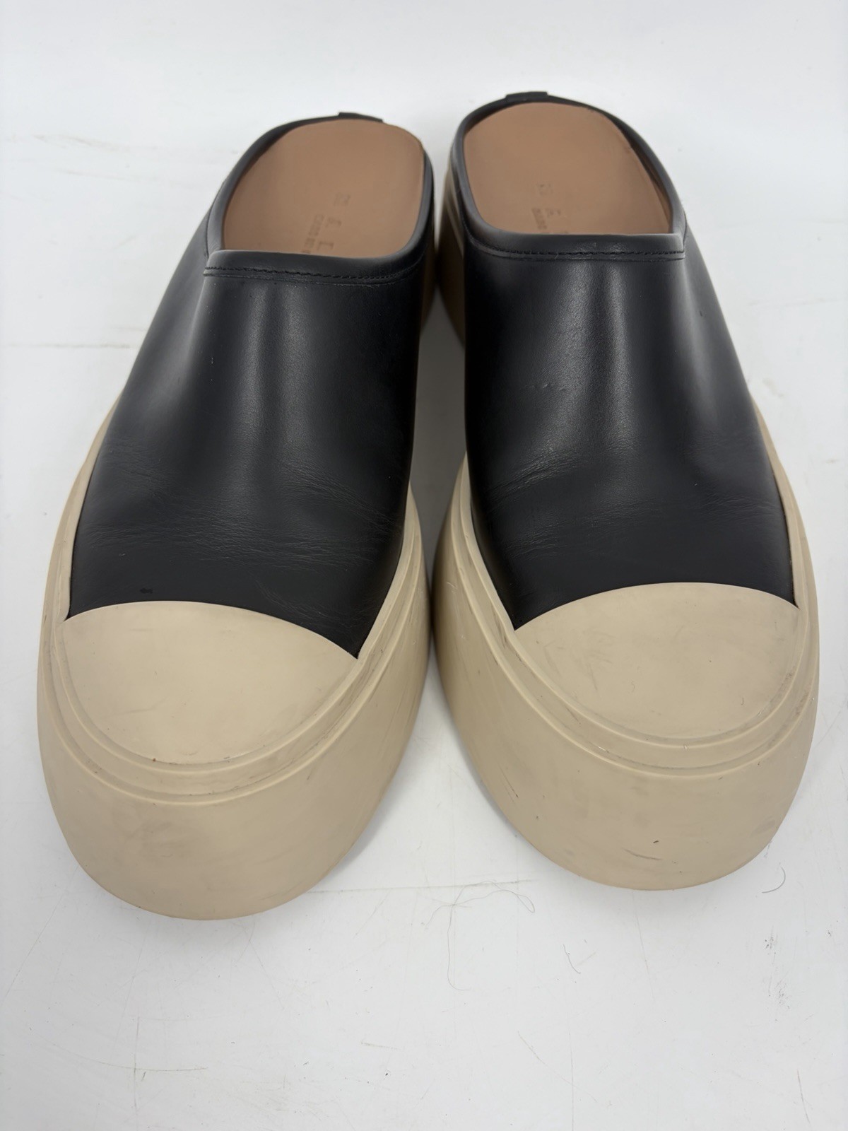 MARNI Black Leather Pablo Sabot Slip-On Platform Mules Chunky Size EU 38 US 8