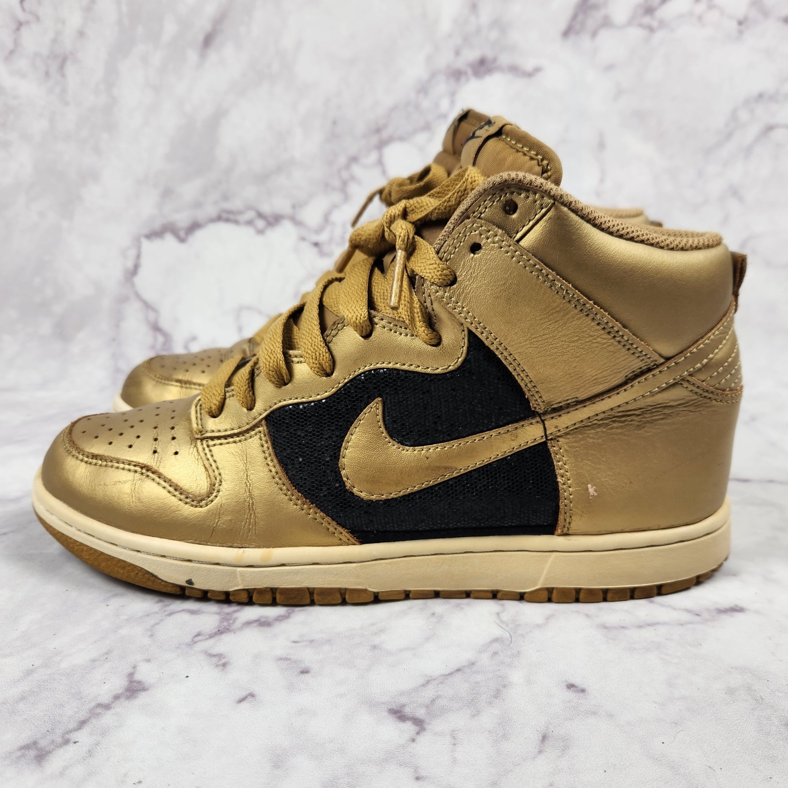 Nike Dunk High 325203-771 Sneakers Metallic Gold/Black Womens Size 9