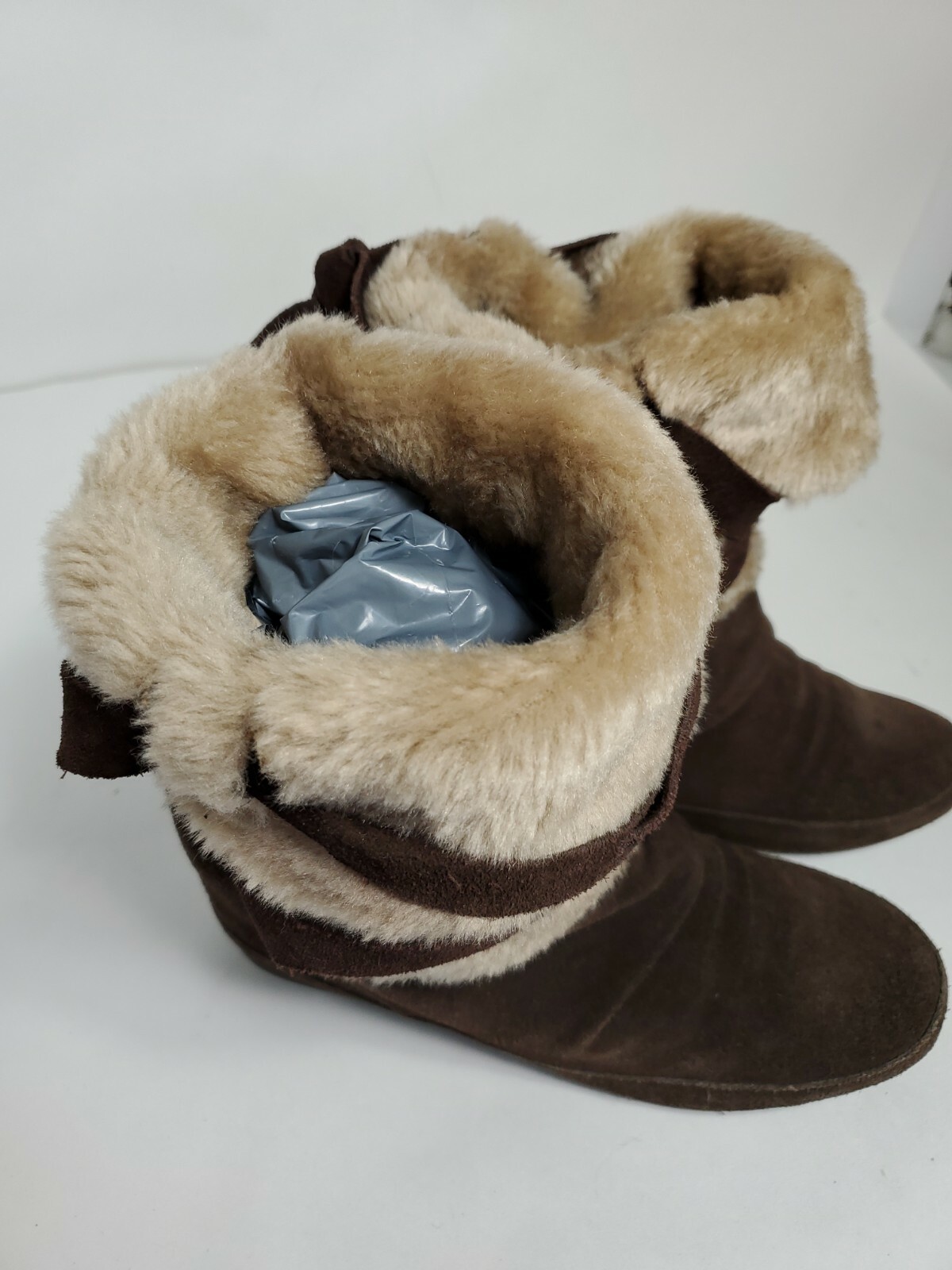 Aldo Brown Suede Leather/Fur Slip on Flat Boots EU36(US 5-5.5M)