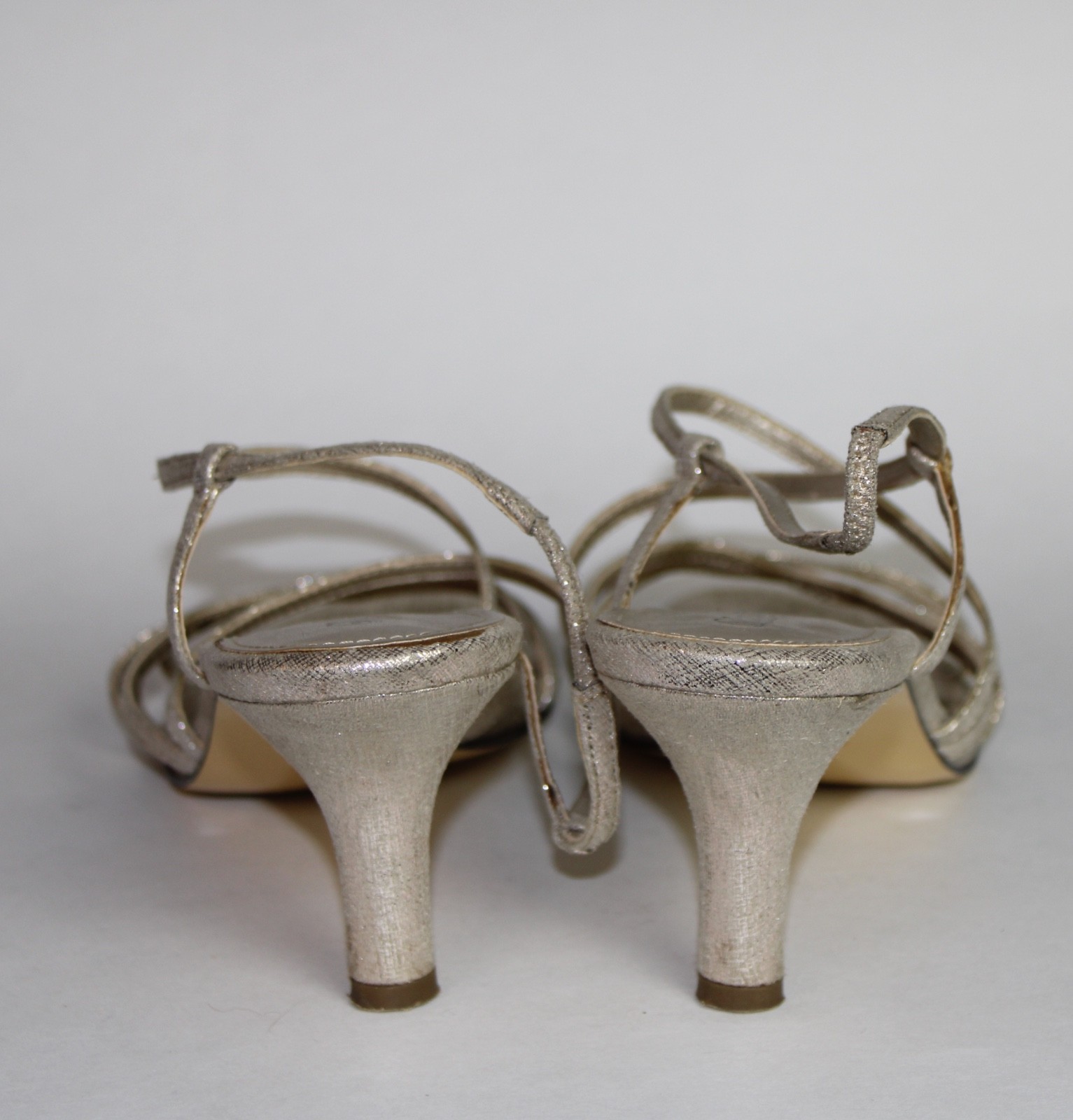 Lulu Townsend Shimmer Fabric Strappy Heels Open Toe Leather Outsole Size 9/39