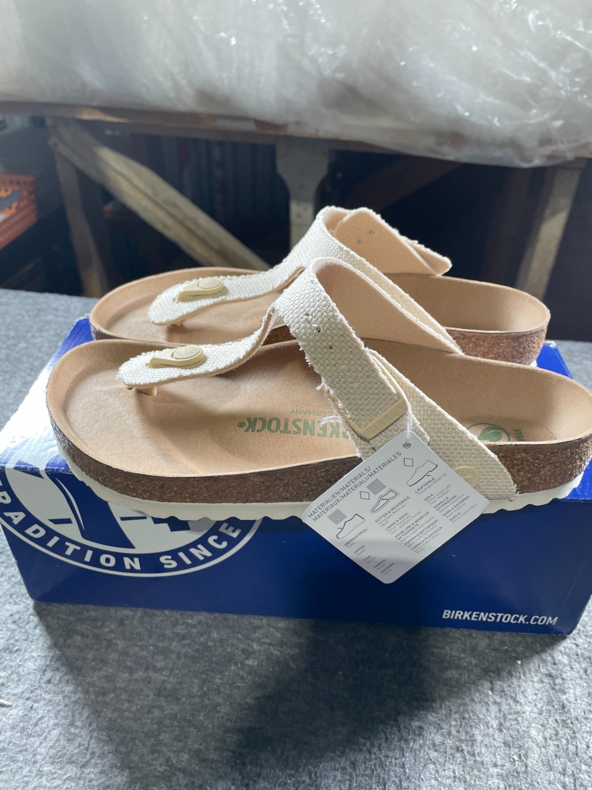Birkenstock Women’s Gizeh Vegan Canvas Eggshell Sandals 38 EU 7W/5M NWB