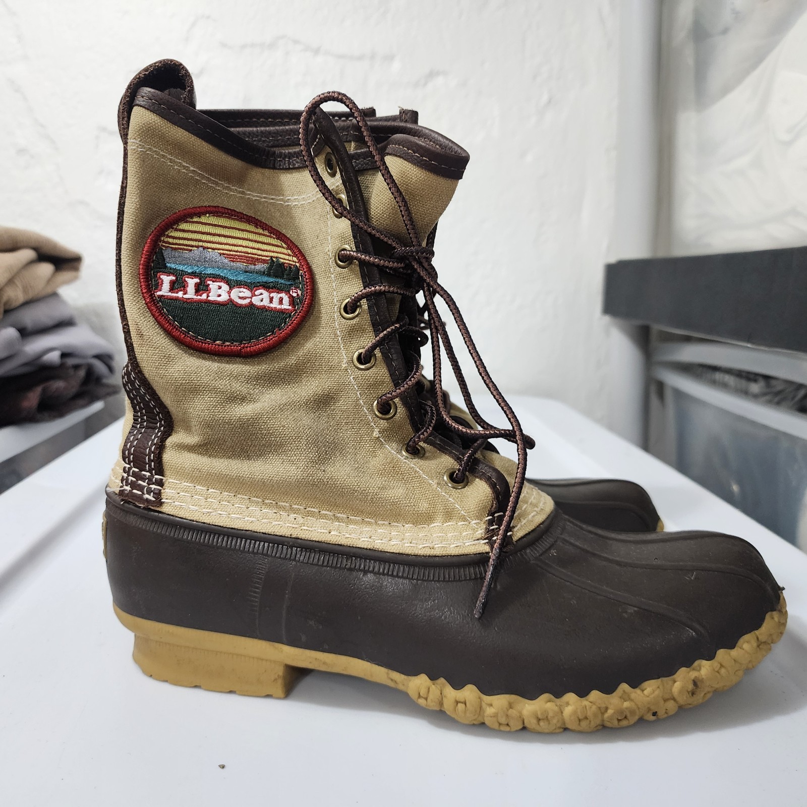 L.L. Bean Original Bean Boot Patch Waxed-Canvas Duck Hunting 10in Brown Maine 9M