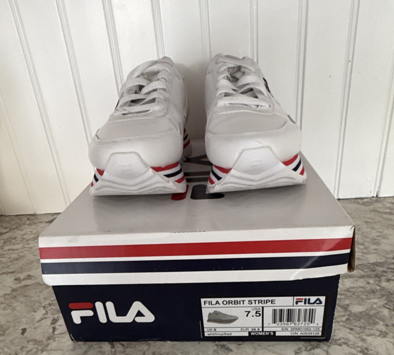 FILA Orbit Stripe Womens Low Top Lace-Up Athletic Sneakers White Red Blue