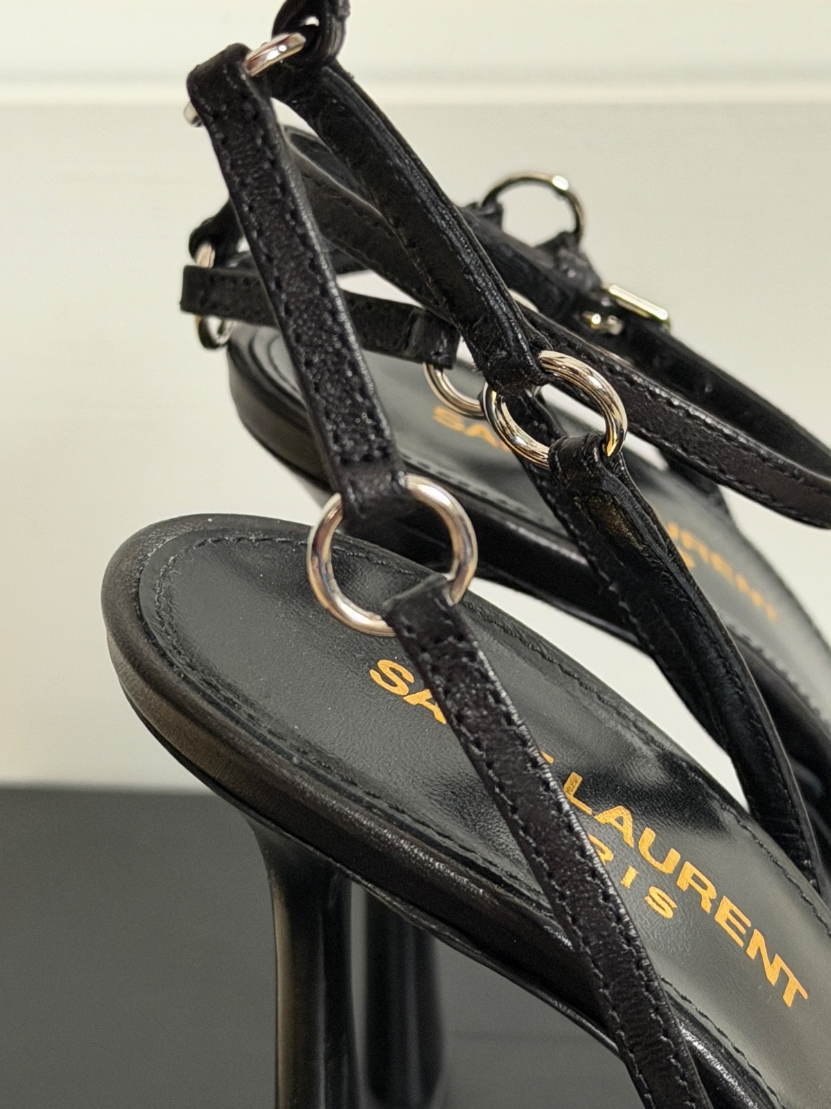NIB Saint Laurent YSL Nova Black Leather Ring Strappy Sandals Pumps 36.5 $1495