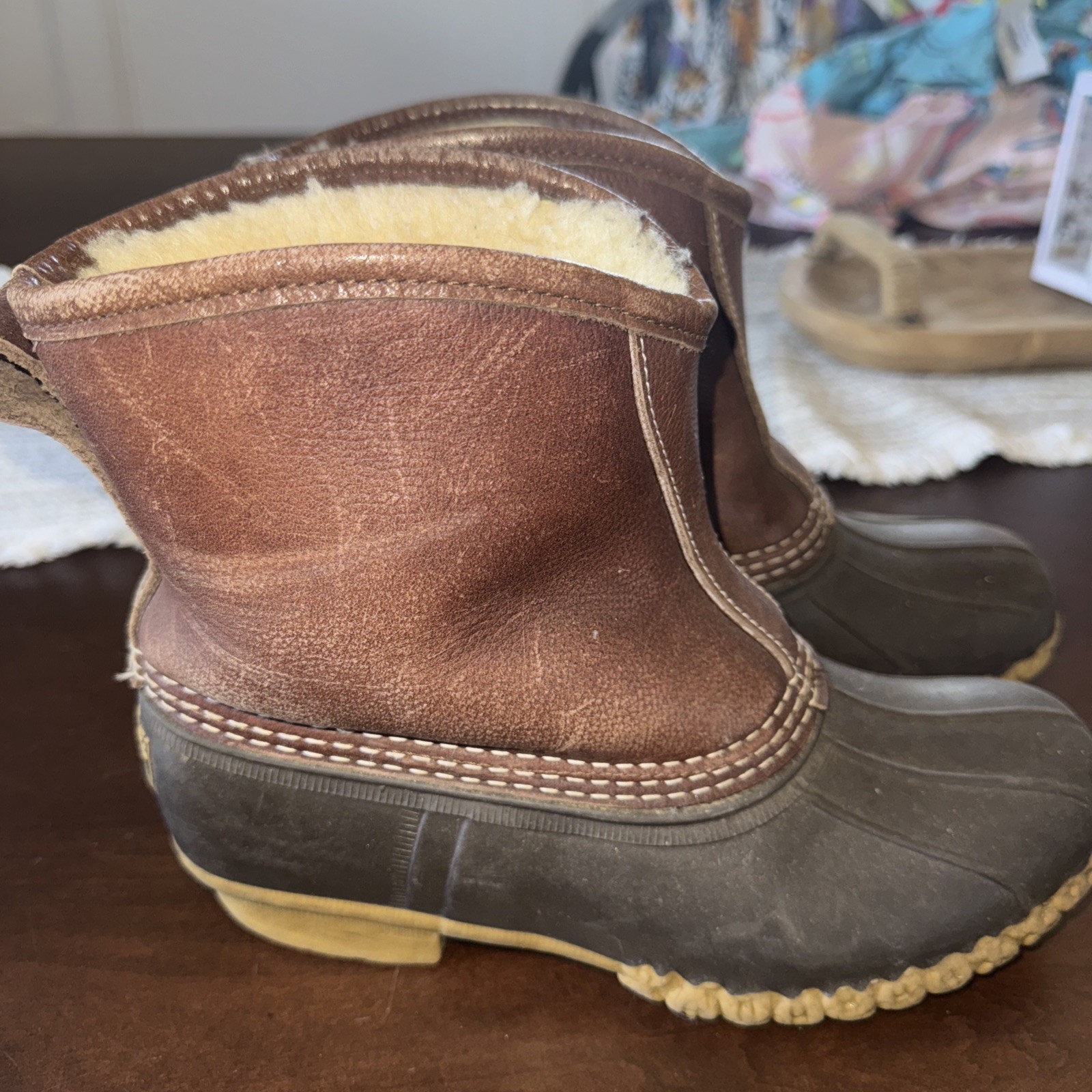 Vtg L.L. Bean Maine Hunting Duck Boot Shearling Lined Leather Boots Womens 8