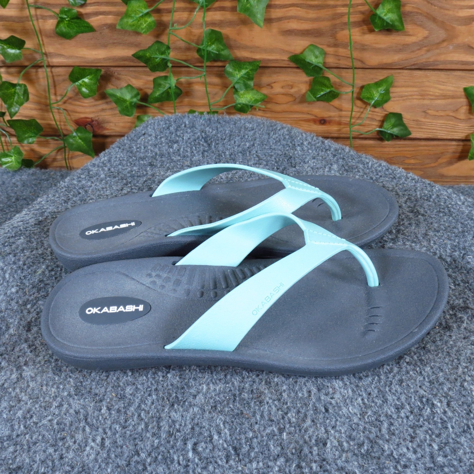 Okabashi Breeze Women Flip Flop Sandals Size M 6.5-7.5 Beach Pool Grey Blue
