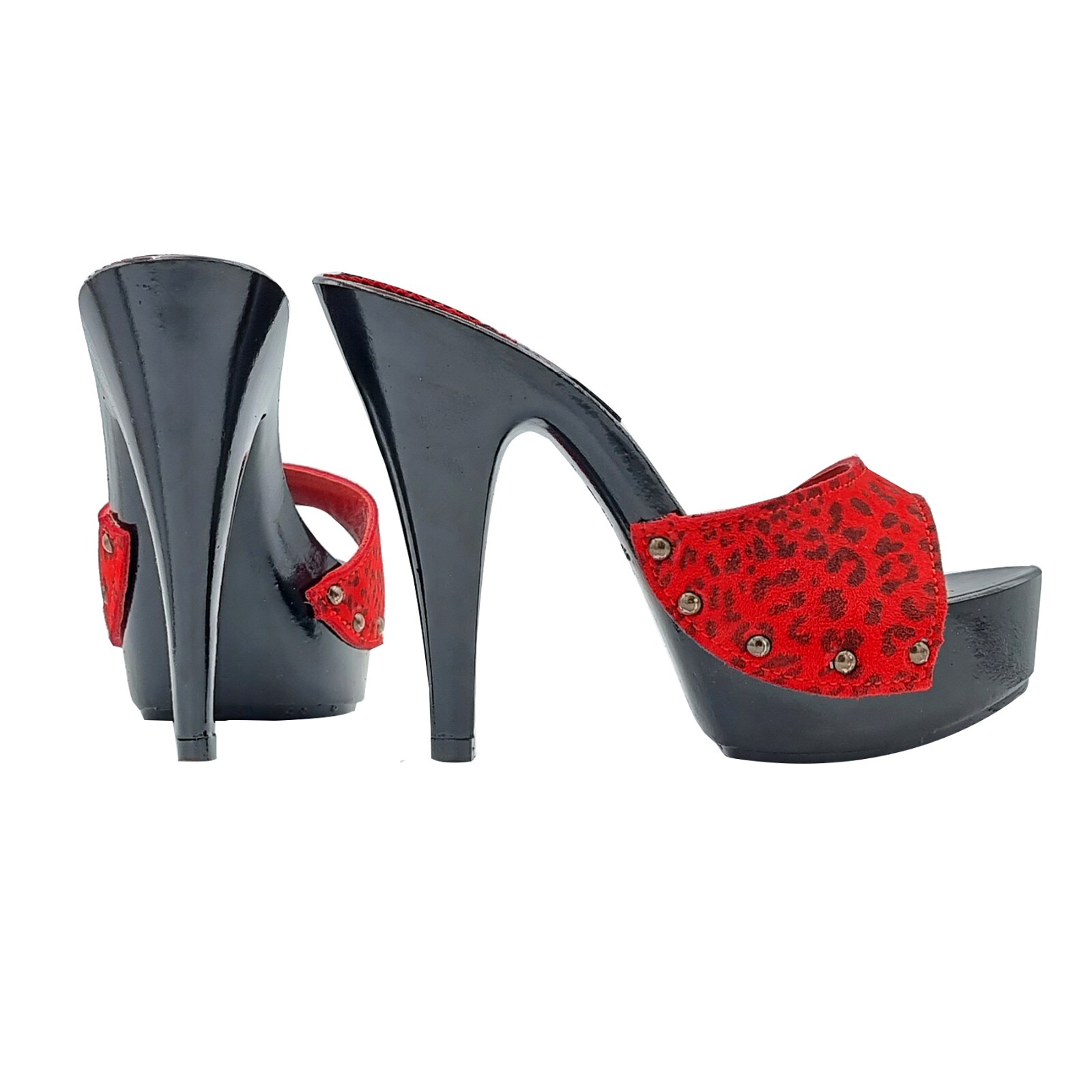 Black Clogs Red Suede Band ‘Leopard Effect’ – K95001 CAM RED LEOP