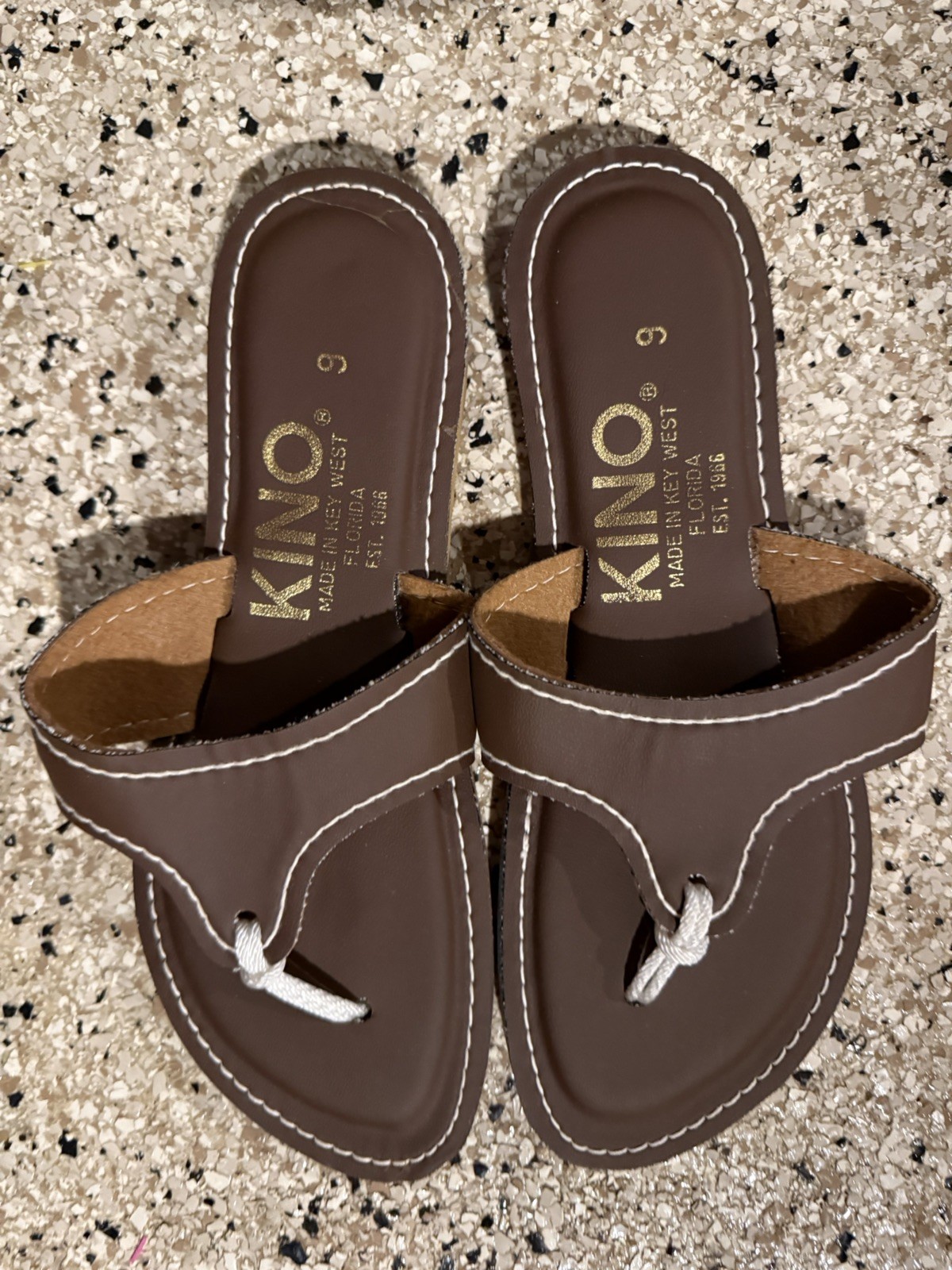 Vintage Brown Kino Leather Sandals Flip Flops Key West Florida Women’s Size 9