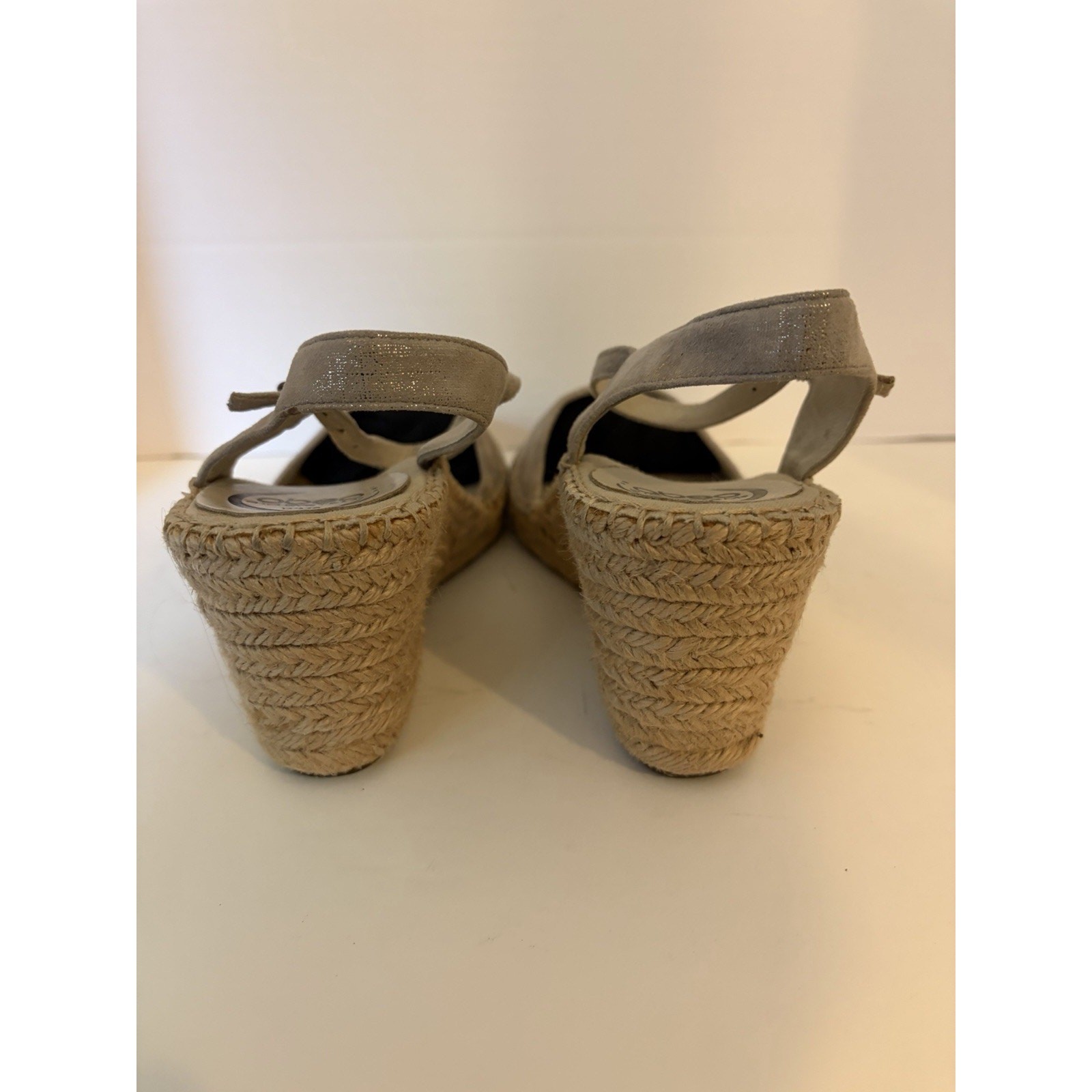 Abeo Dahlia Leather Metallic Beige Espadrille Wedge Sandal Bio System Size 9