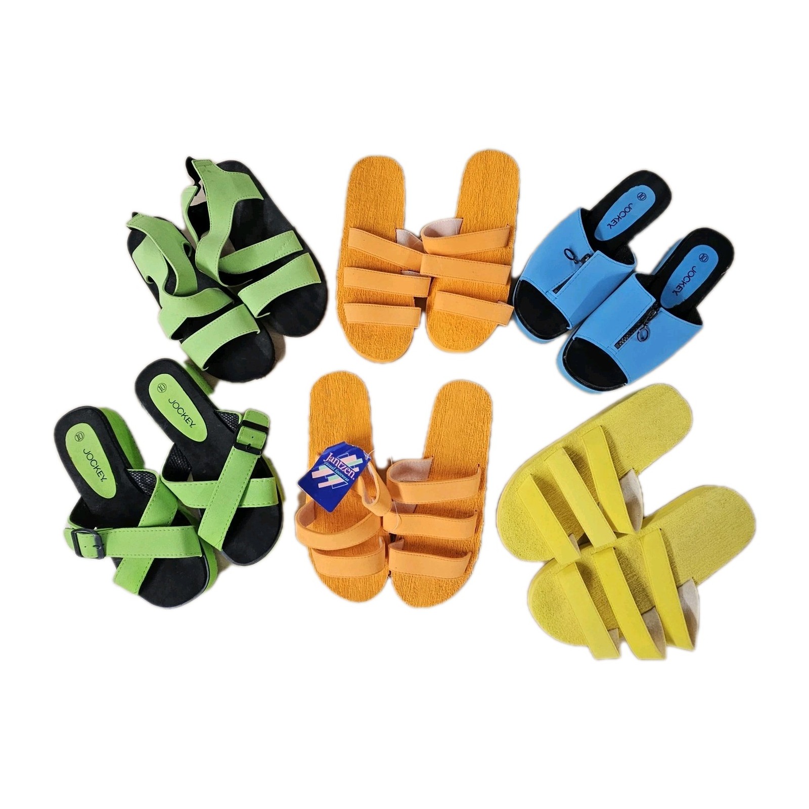 Vintage 80s 90s Beach Pool Sandal Lot Of 6 Neon Slides Retro Sz 9-10 Vacation