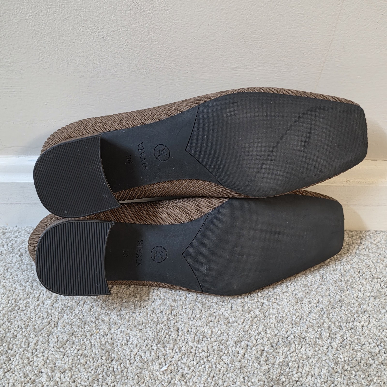 Vivaia Melody Square-Toe Chunky Block Heels Espresso Brown Size EU 38 US 7-7.5