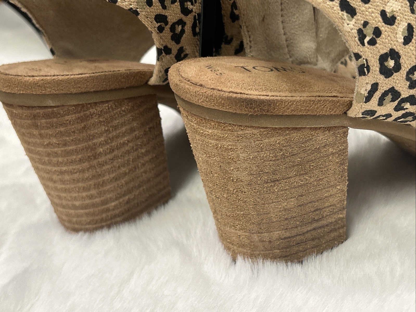 Women’s TOMS Majorca Tan Natural Leopard Print Block Heel Sandals Zip Sz 8.5