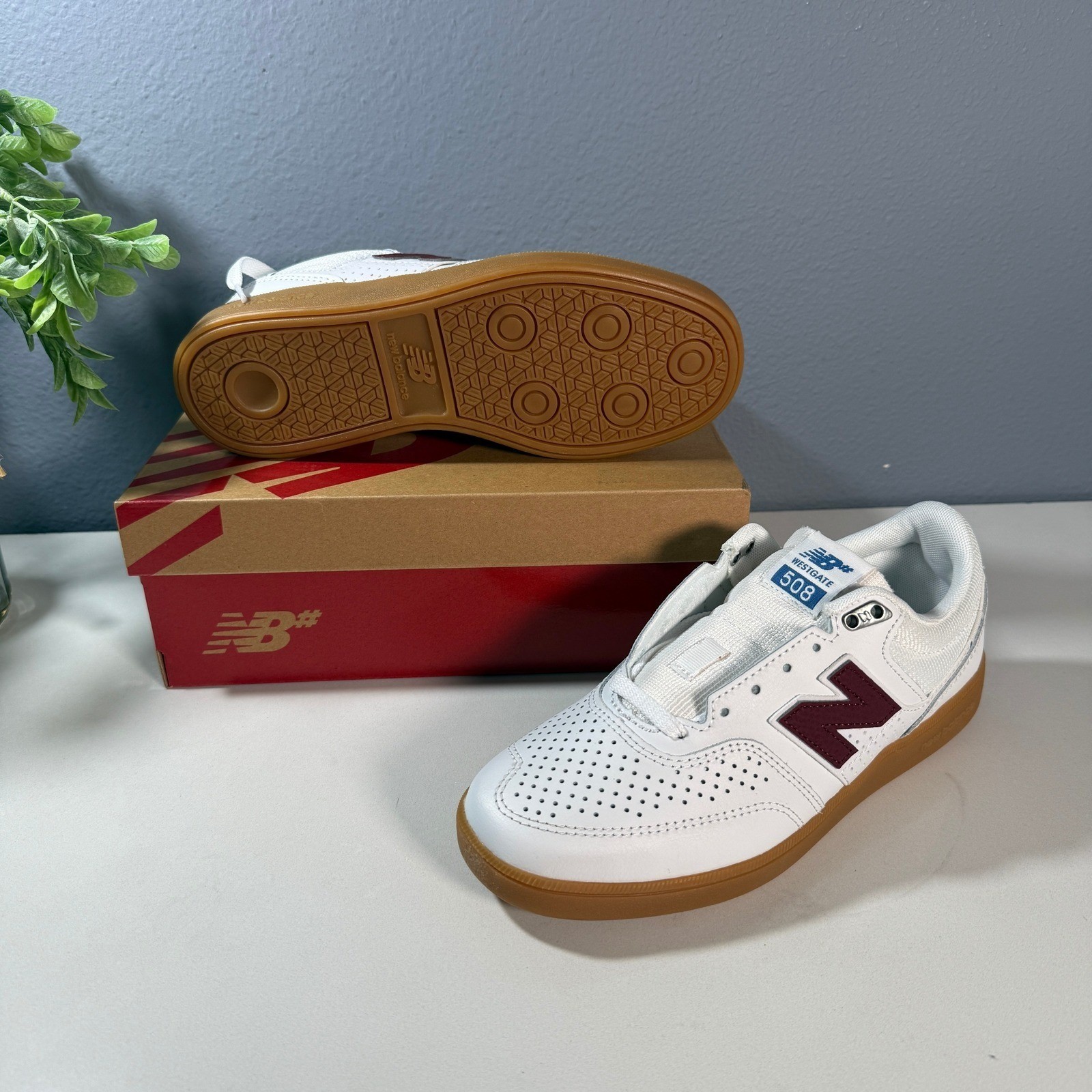 New Balance NB Numeric Brandon Westgate 508 Leather Shoes White Red Women 7