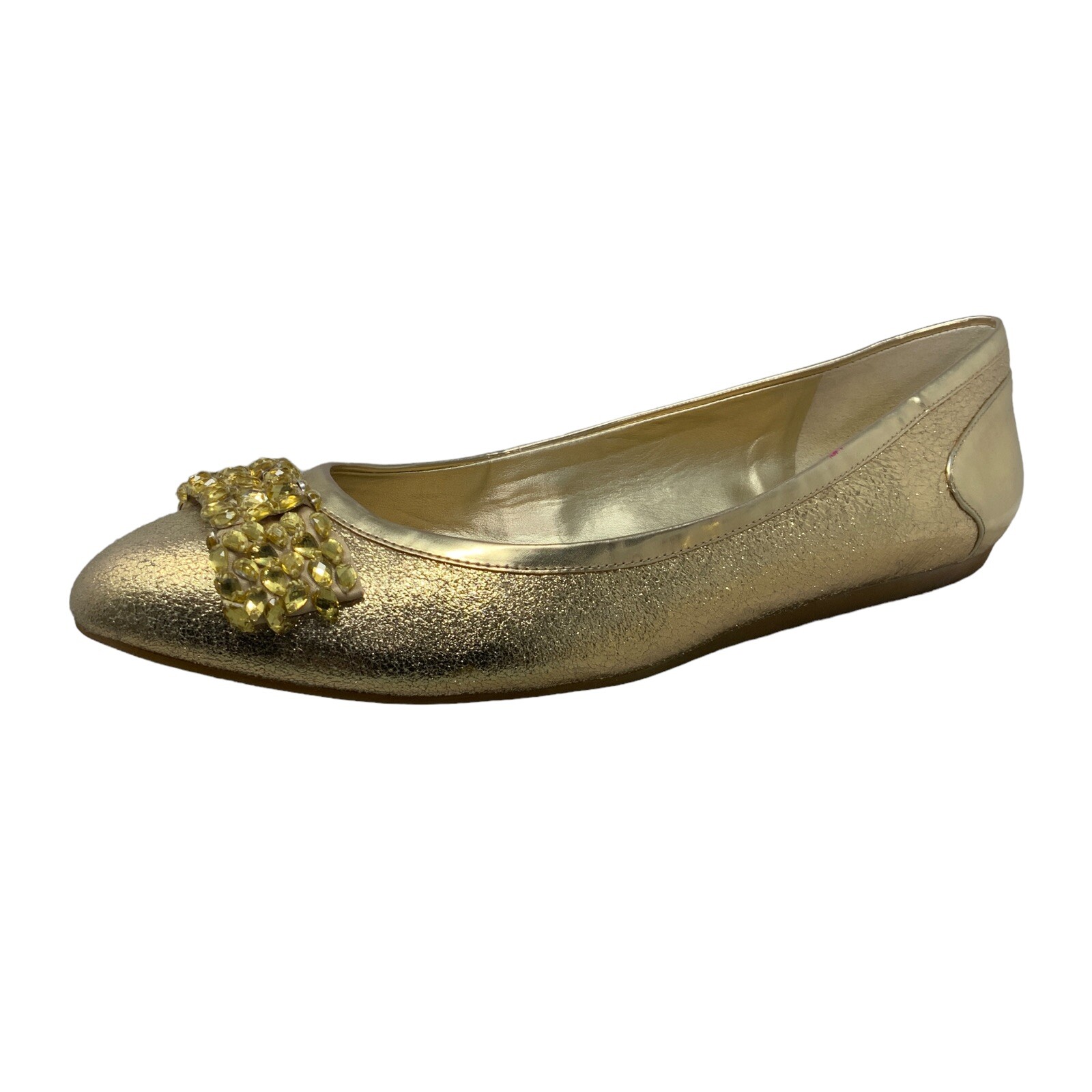 Gianni Bini Size 9.5M Gold Formal Ballet Flat Bow Leather Upper Pointed Toe