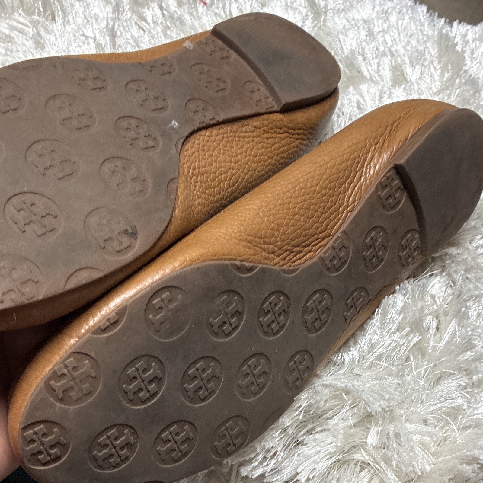 Tory Burch Women’s Tan Leather Ballet Flats Logo Slip-On Round Toe 8.5