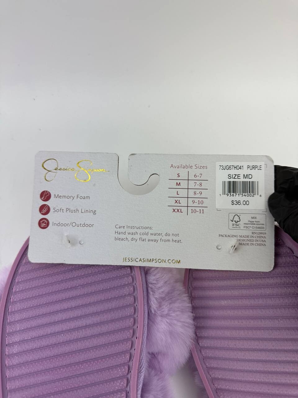 Jessica Simpson Purple Plush Cross Band Plush Memory Foam Slide Slipper Sz M 7-8