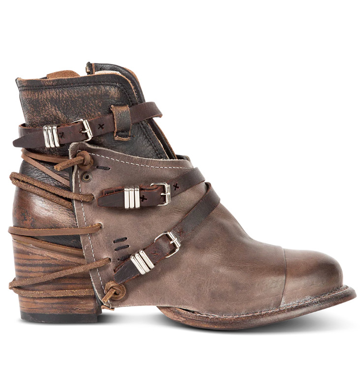 Freebird by Steven Crue Grey Multi Leather Harness Ankle Boots Women Size 10
