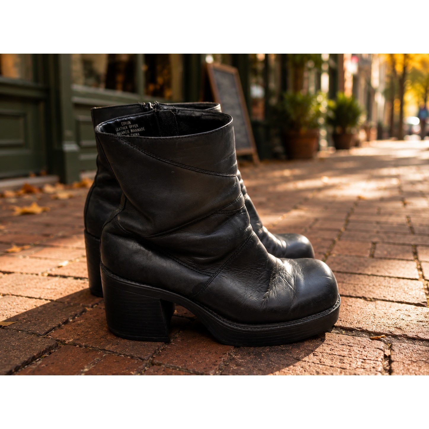 Prima Royale Corkin Black Leather Chunky Platform Ankle Boot 8.5M Square Toe Y2K