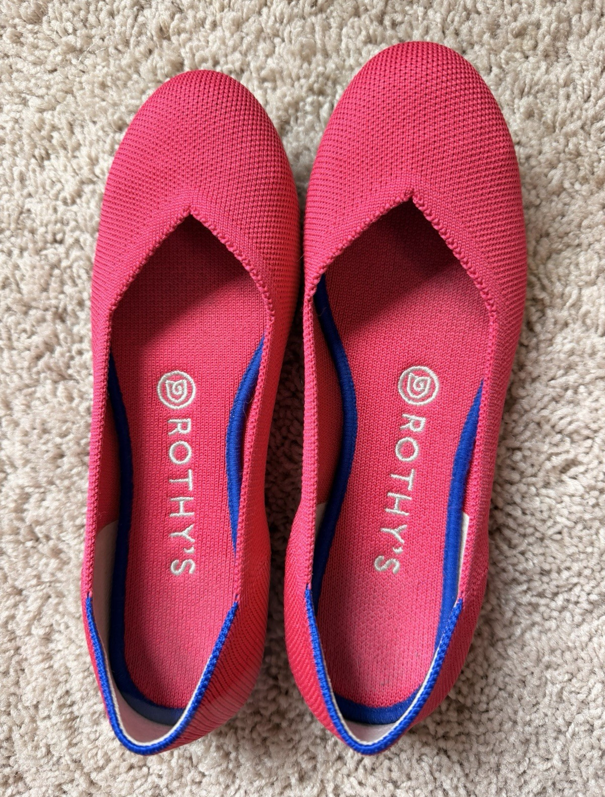 Rothy’s Women’s Pink Knit Slip-On Flats w/ Blue Trim Lightweight US 7