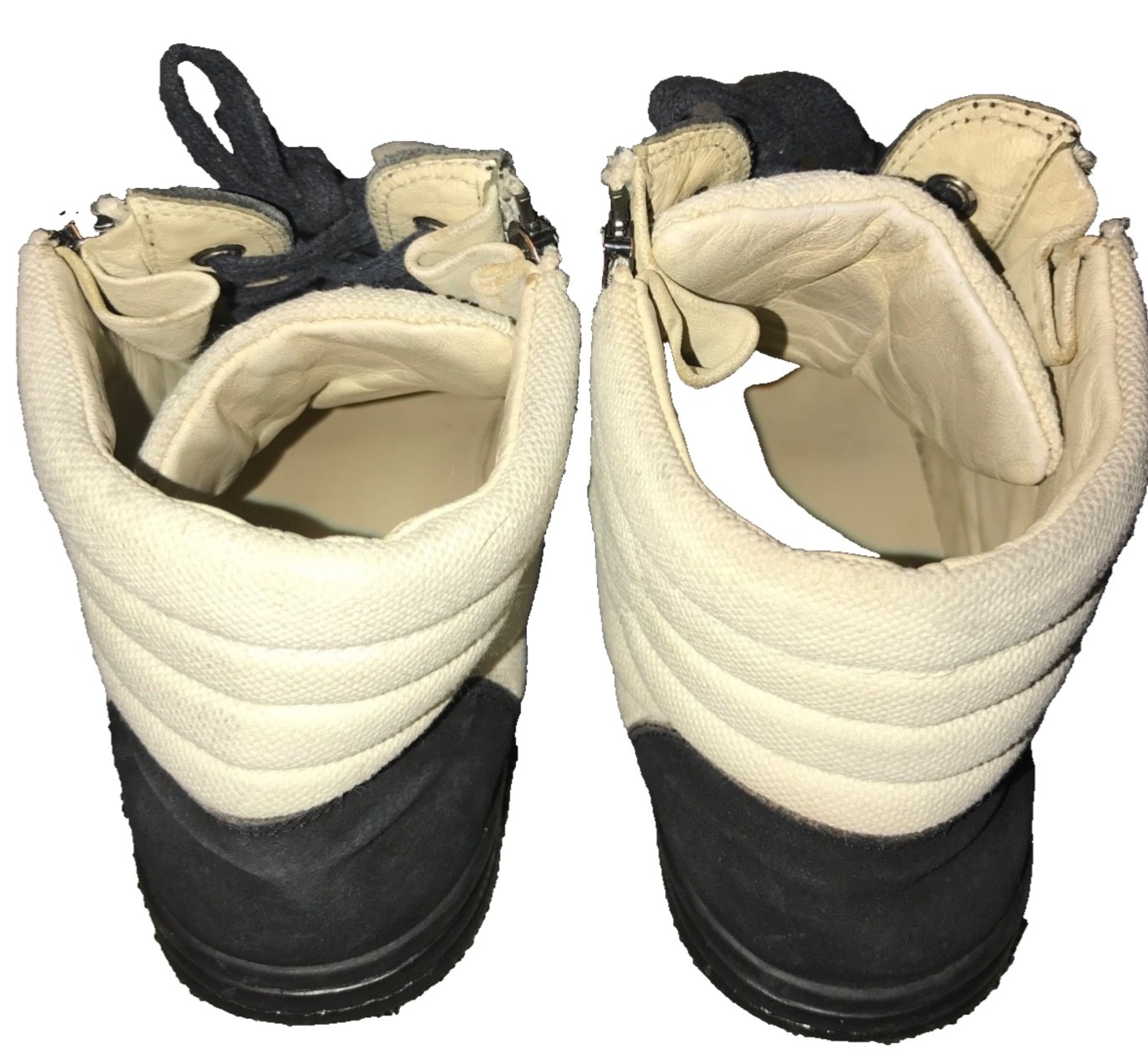 Chanel Beige Canvas Quilted Suede Leather CC Double Zip High Top Sneakers SZ 38
