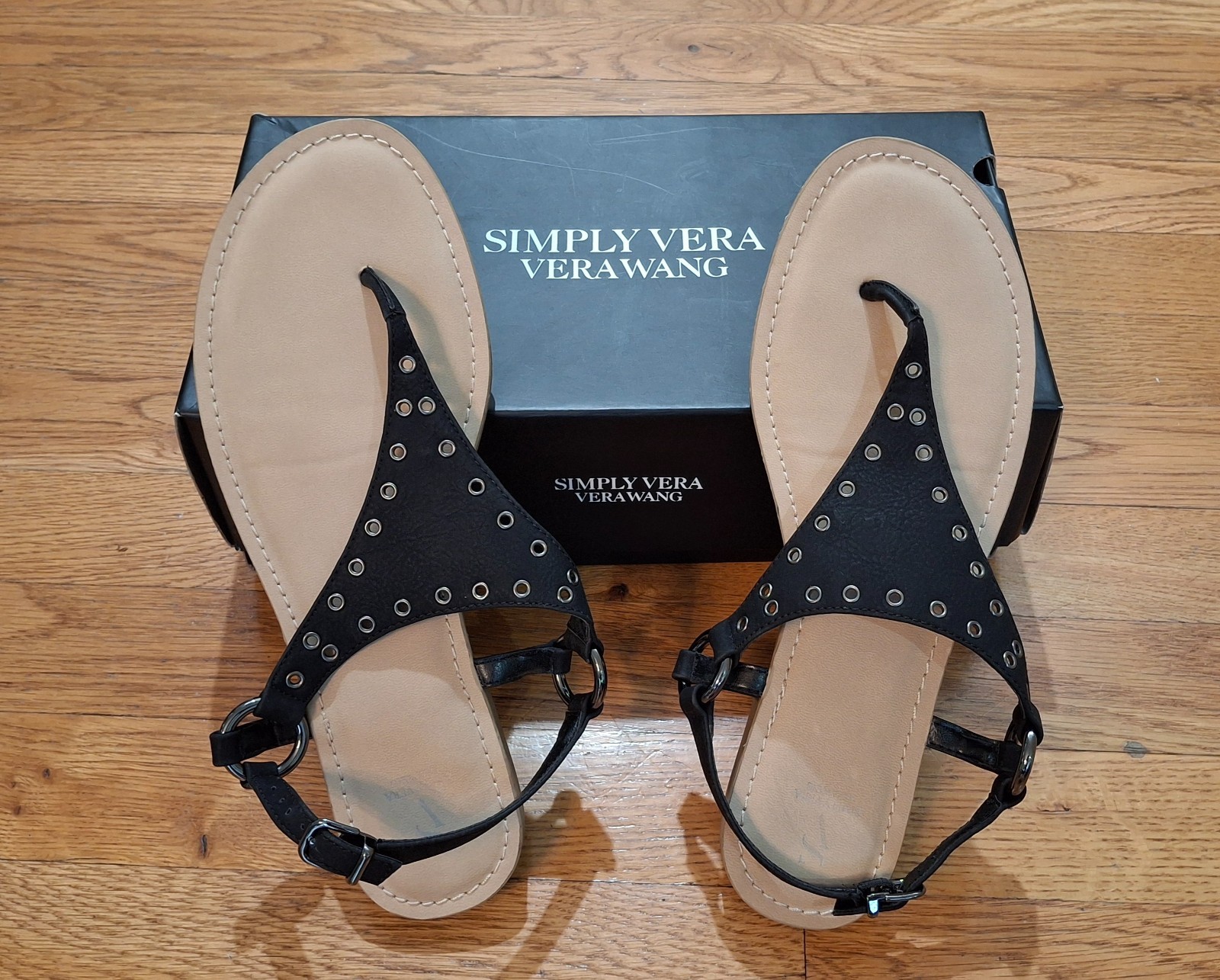 Simply Vera Wang «Fireworks» Thong Sandals Womens Size 9 Black
