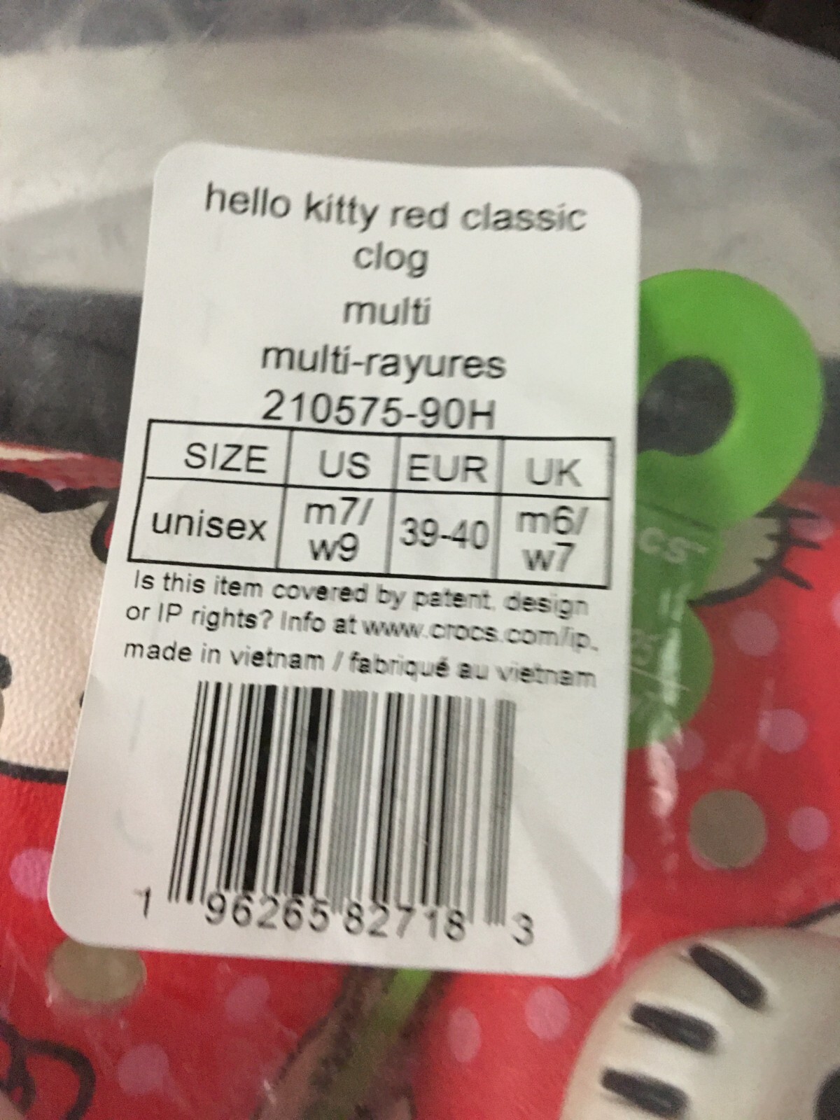 NEW Womens Crocs Hello Kitty Red Classic Clog Shoes, size 9 (also mens size 7)
