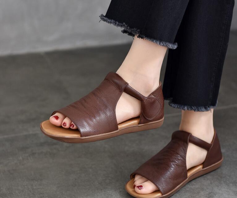 Women’s Gladiators Open Toe Cow Leather Sandals Flats Comfort Oxfords Ankle Boot