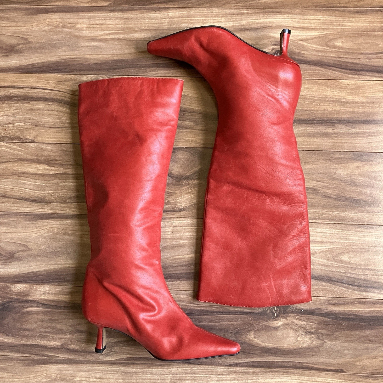 Ana Palma Boots Womens 37 US 7 Red Leather High Heels Spain