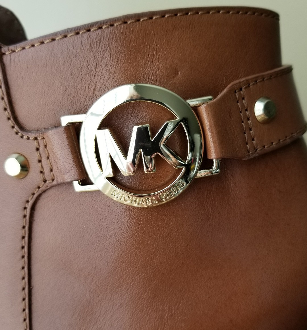 MICHAEL KORS WYATT GOLD MK LOGO ZIPPER ANKLE BOOTS US 9.5 10 11 I LOVE SHOES