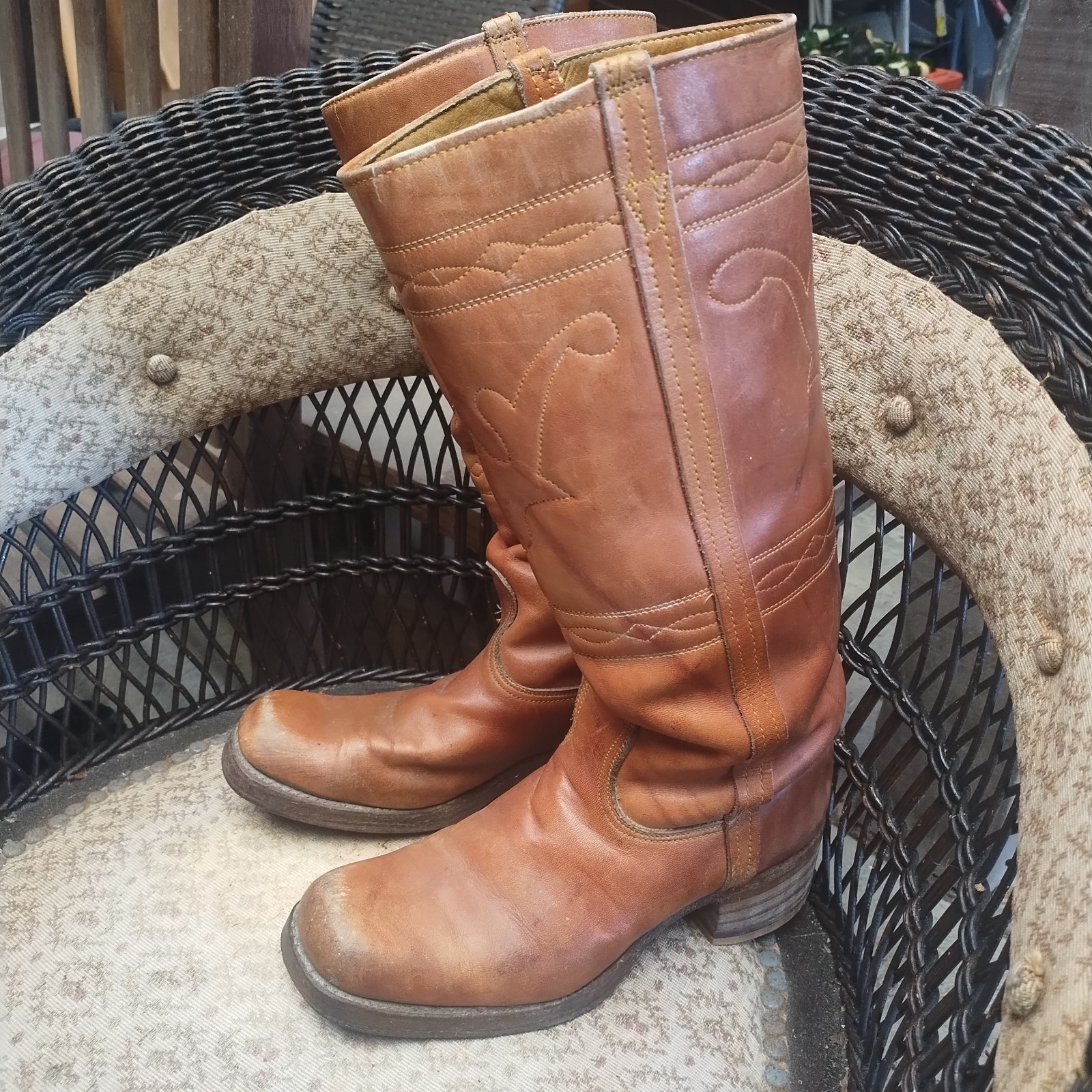 Wrangler 1970’s Western Cowboy Campus Leather Tan Brown Boots Women’s 8 M