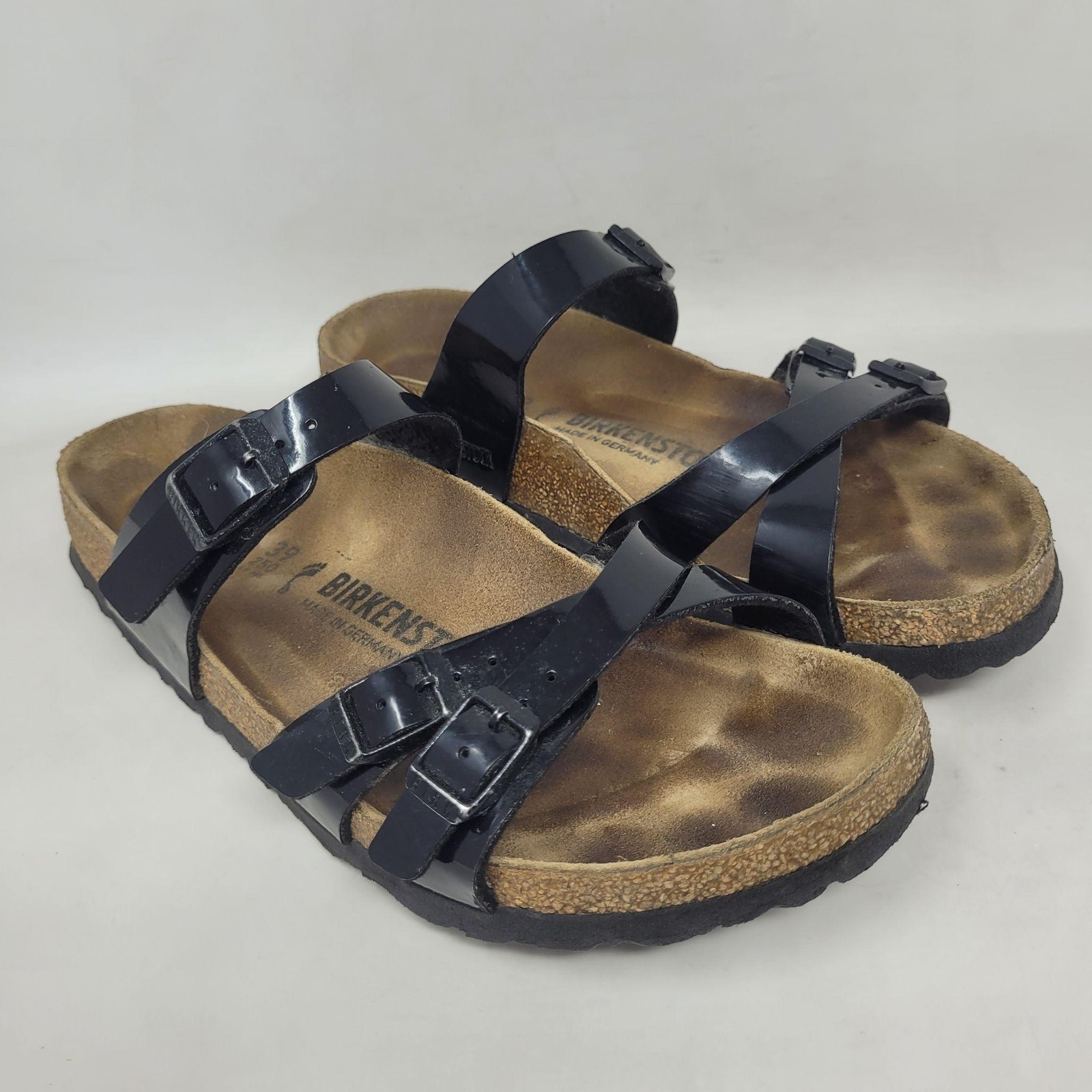 Birkenstock Franca Sandals EU39 US8 Narrow Black Patent Leather Slides Slip On