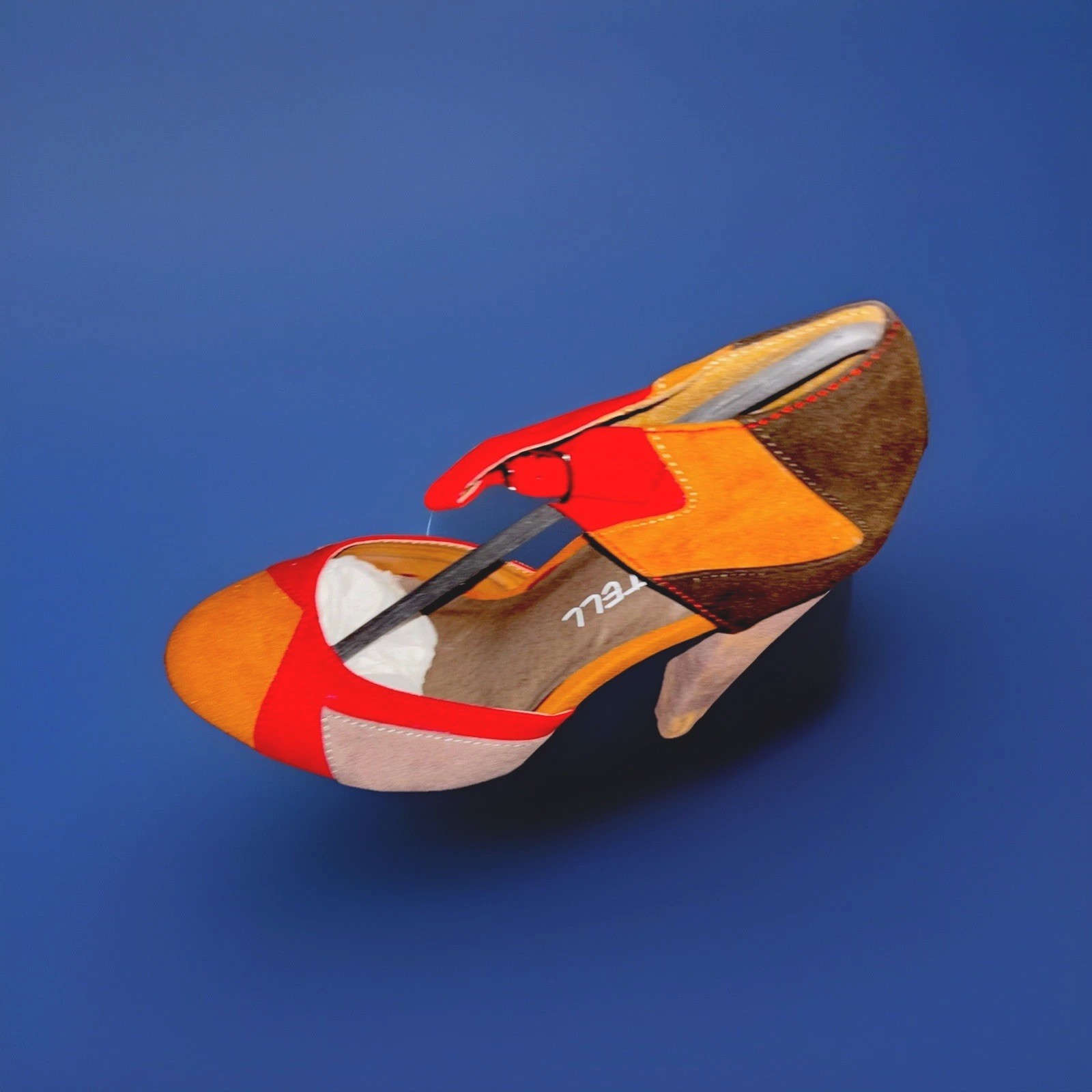 TELL Multicolor Colorblock Buckle Block Heel Suede Round Toe Women’s Pumps