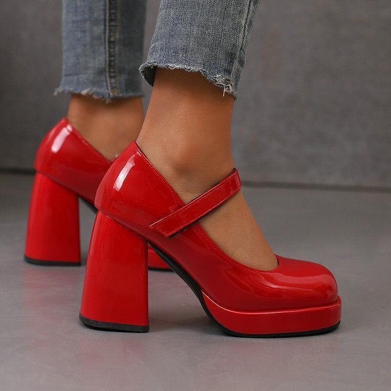 Womens Shiny Patent Leather High Heel Shoes Dress Casual Party Mary Jane Wedding