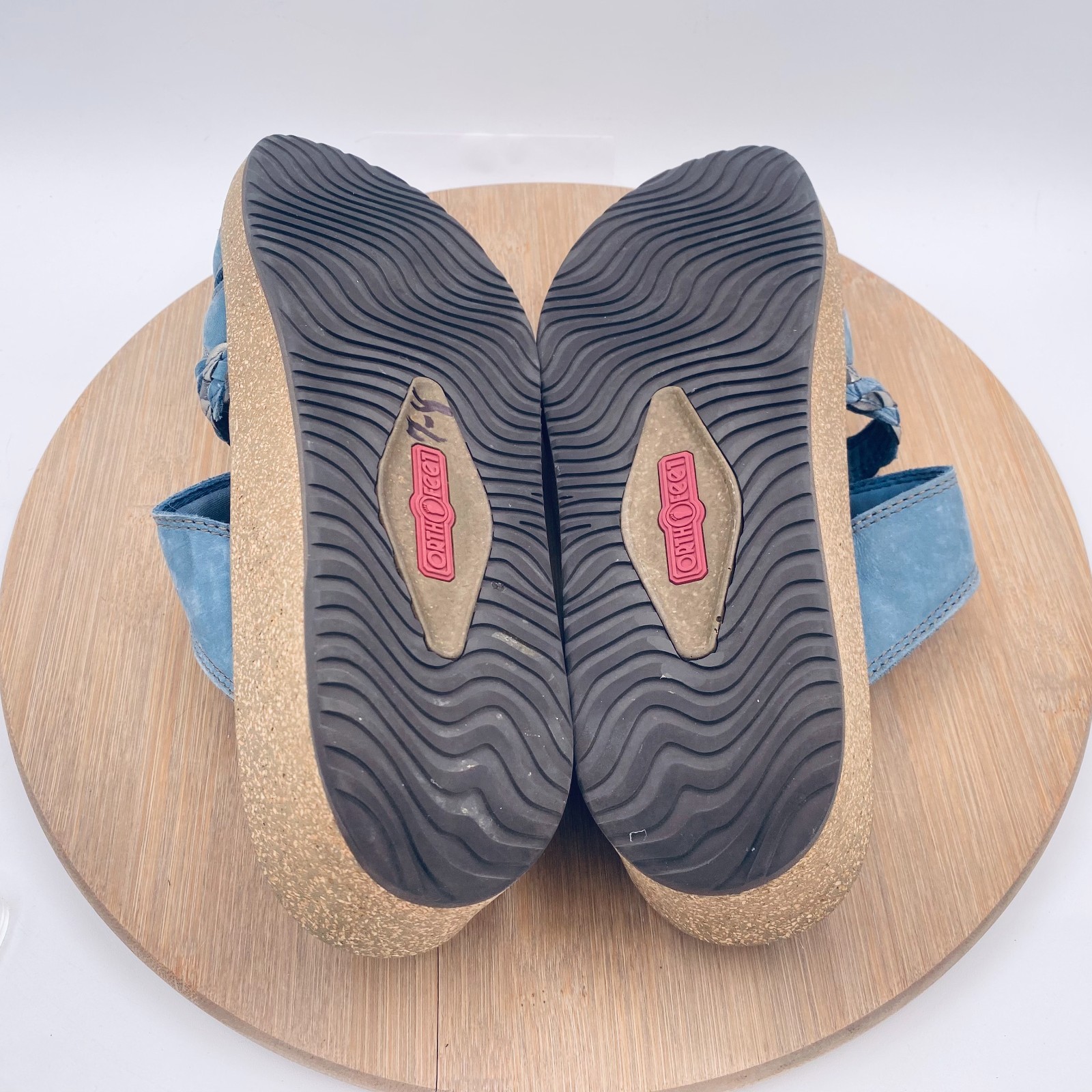 Orthofeet Sandals Womens 9 Blue Leather Comfort Carrie Slides Peep