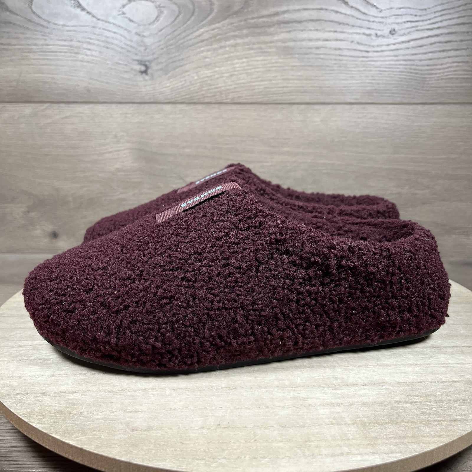 BOMBAS Sunday Slipper Cherry Chocolate Sherpa Fleece Slip On Womens Size 8