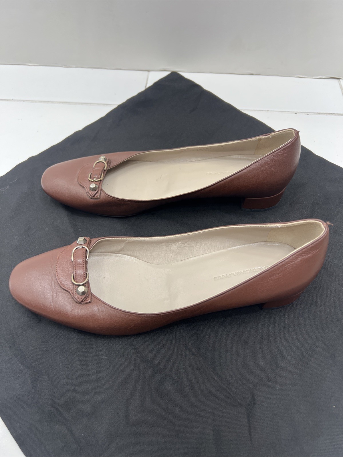 Balenciaga City 41 Ballet Low Pumps Studded Mules Slip On Smoking Loafers Mules