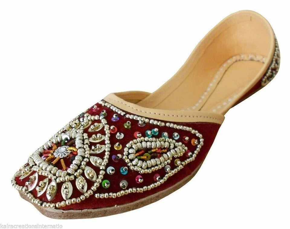 Women Wedding Shoes Leather Handmade Indian Mojaries Ballet Flat Jutties US 6-9