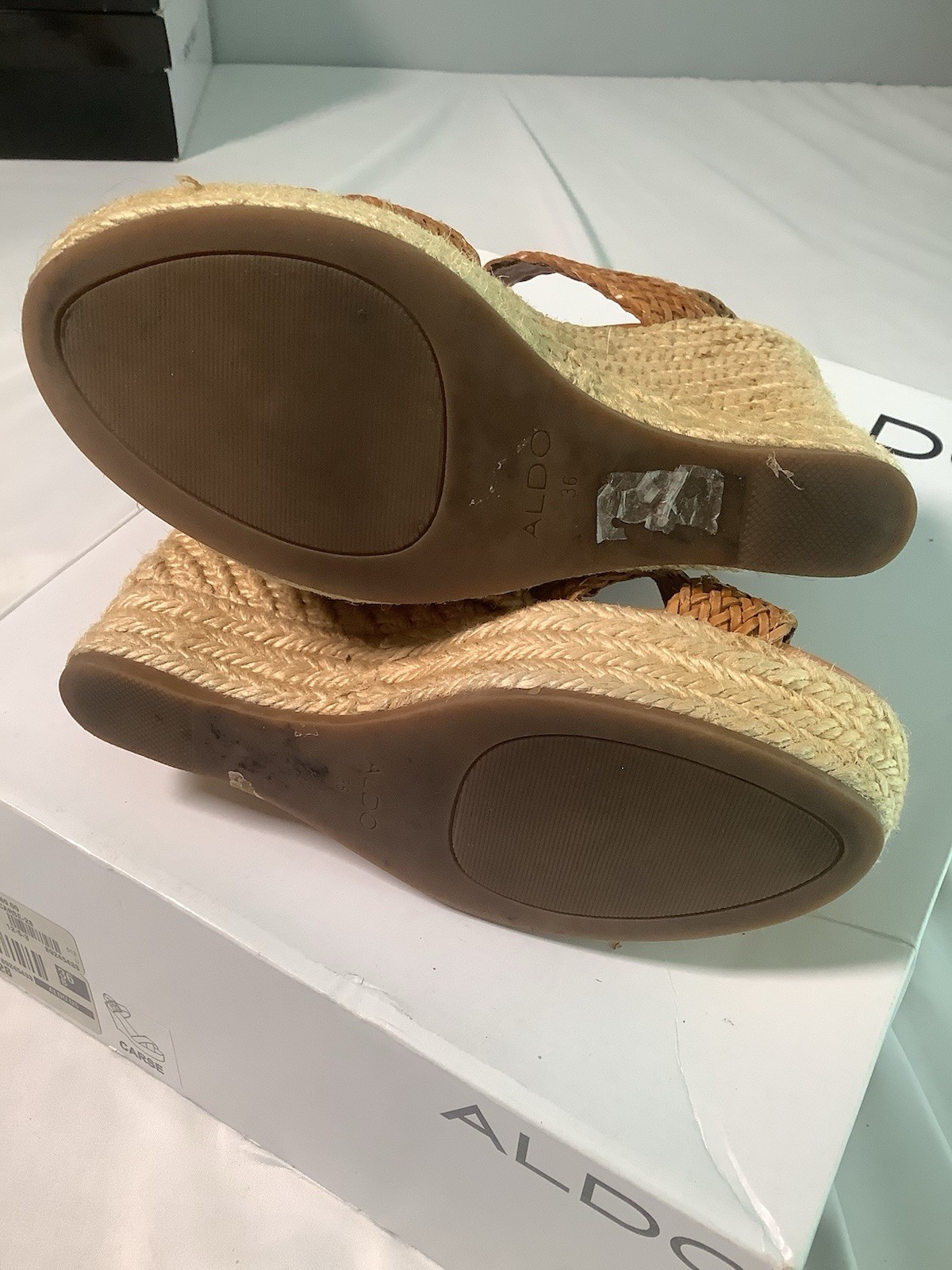 Aldo Wedge Platform Sandals Shoes Size 5.5 36b Tan With Box S2