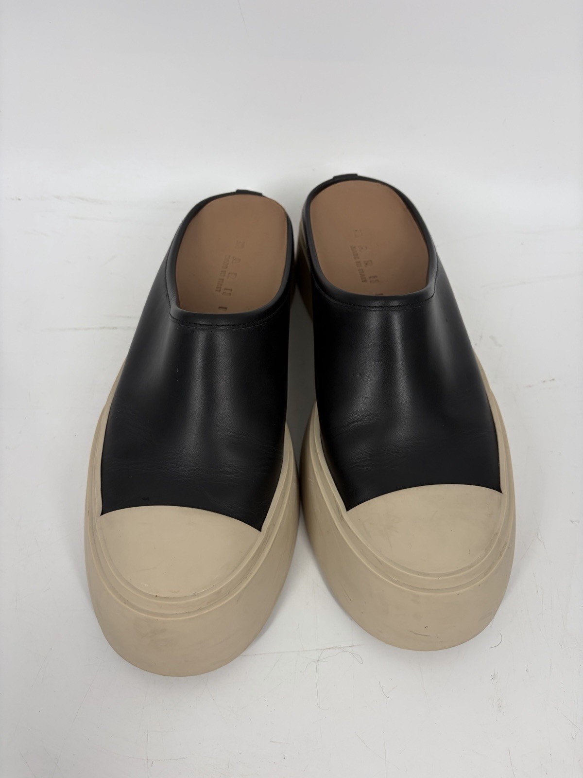 MARNI Black Leather Pablo Sabot Slip-On Platform Mules Chunky Size EU 38 US 8