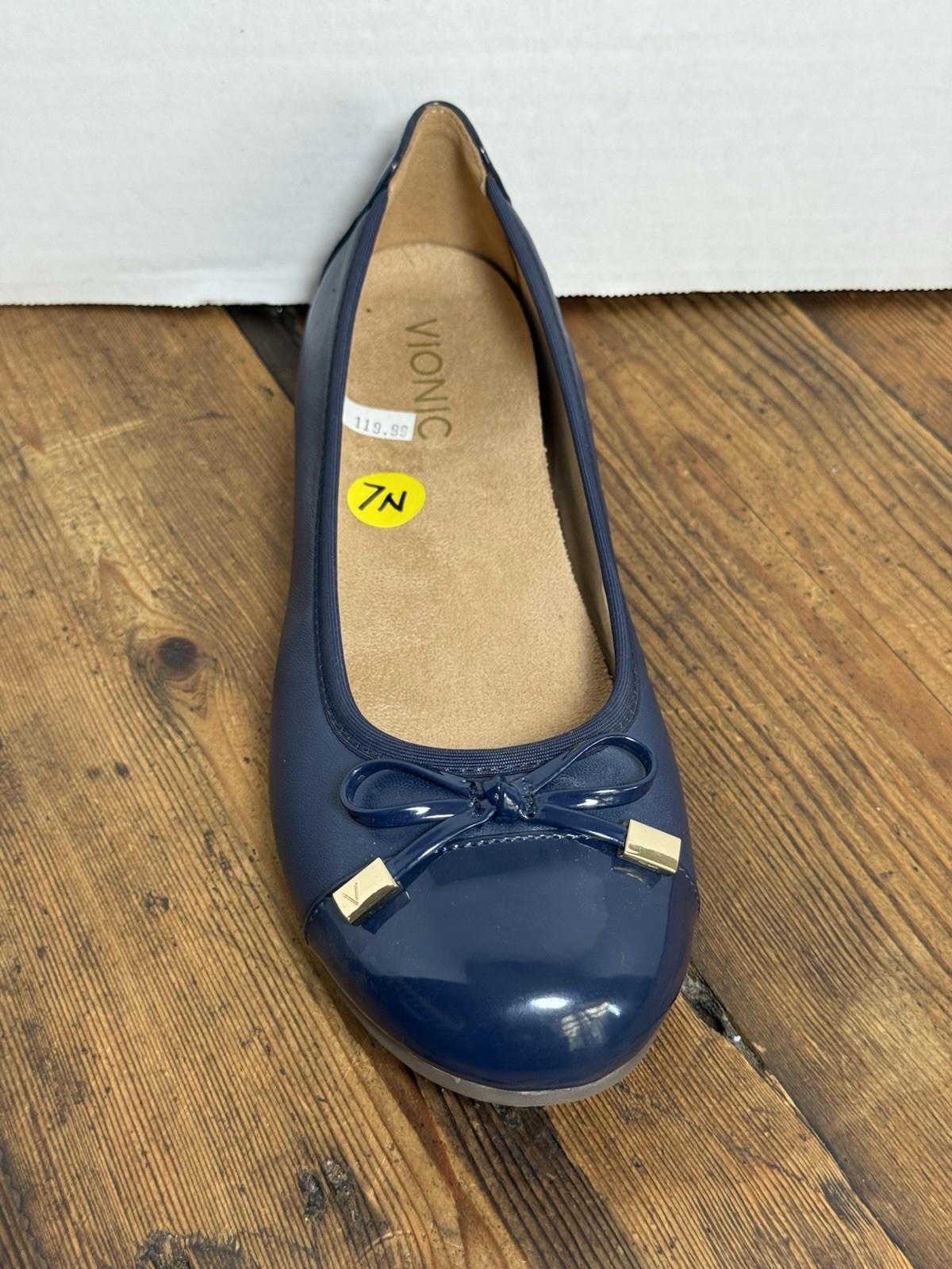 Vionic Minna Ballet Flat Size 7N (W)Blue Leather Slip On Shoe Cap Toe Bow NIB (H