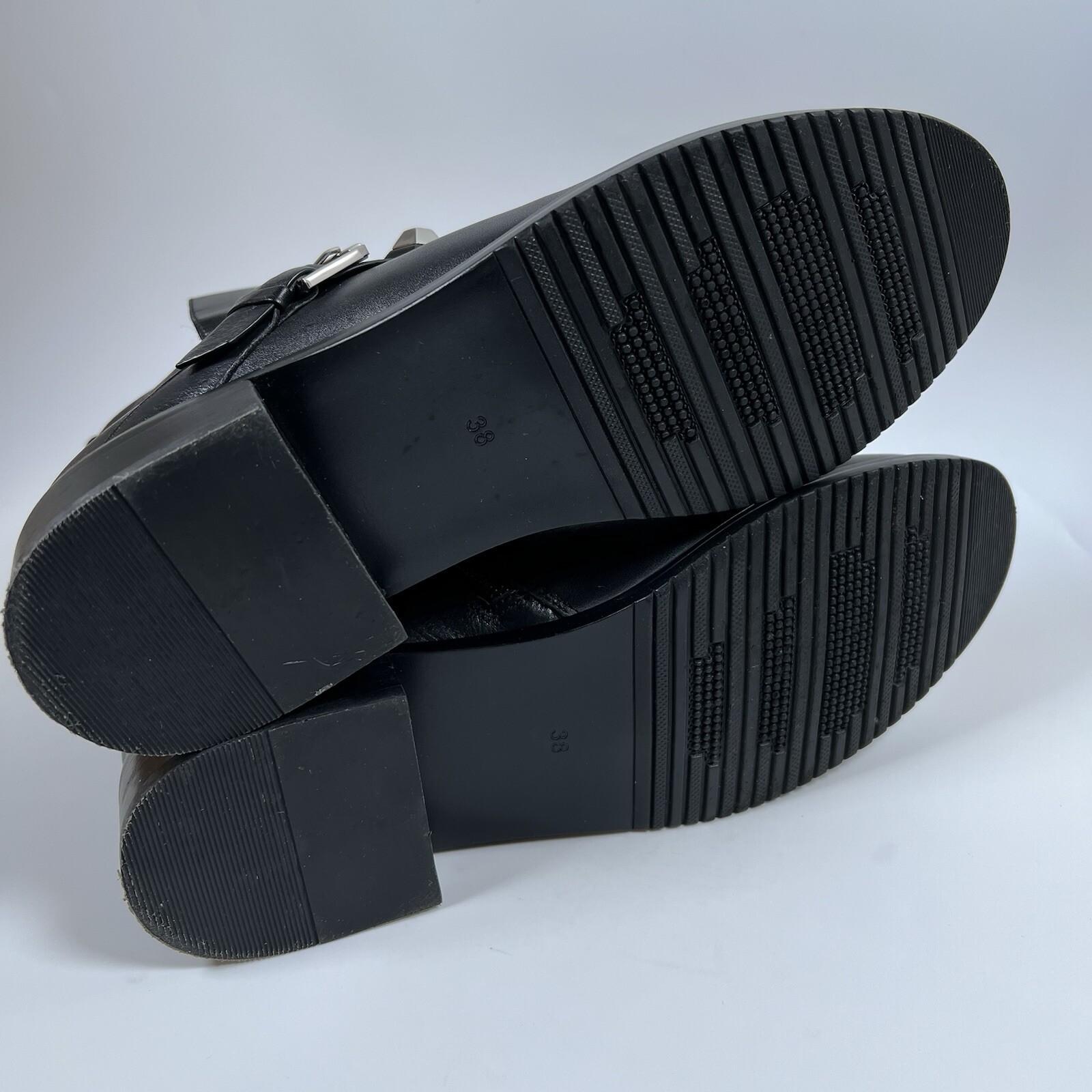 Balidoner Black Leather Ankle Boots Buckle Strap Studded Moto Biker